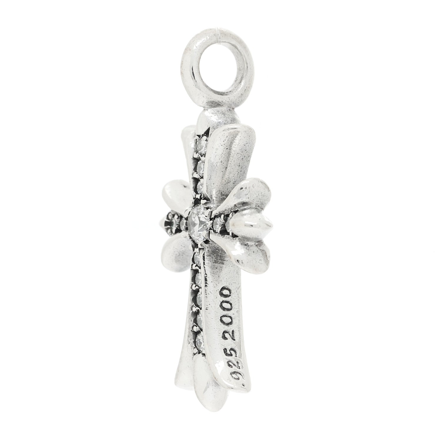 Sterling Silver Diamond CH Tiny Cross Pave Pendant — view 4