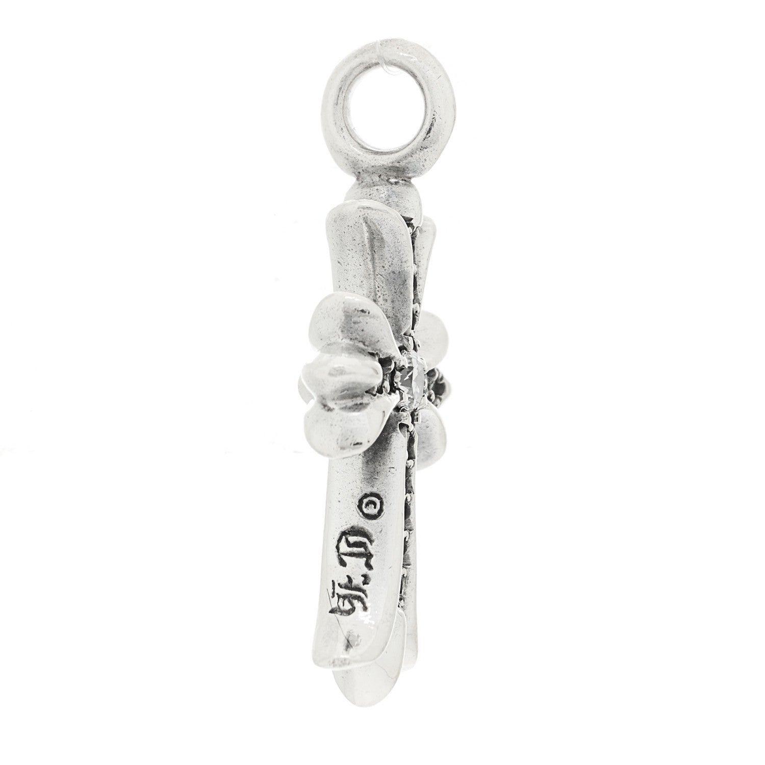 Sterling Silver Diamond CH Tiny Cross Pave Pendant — view 5