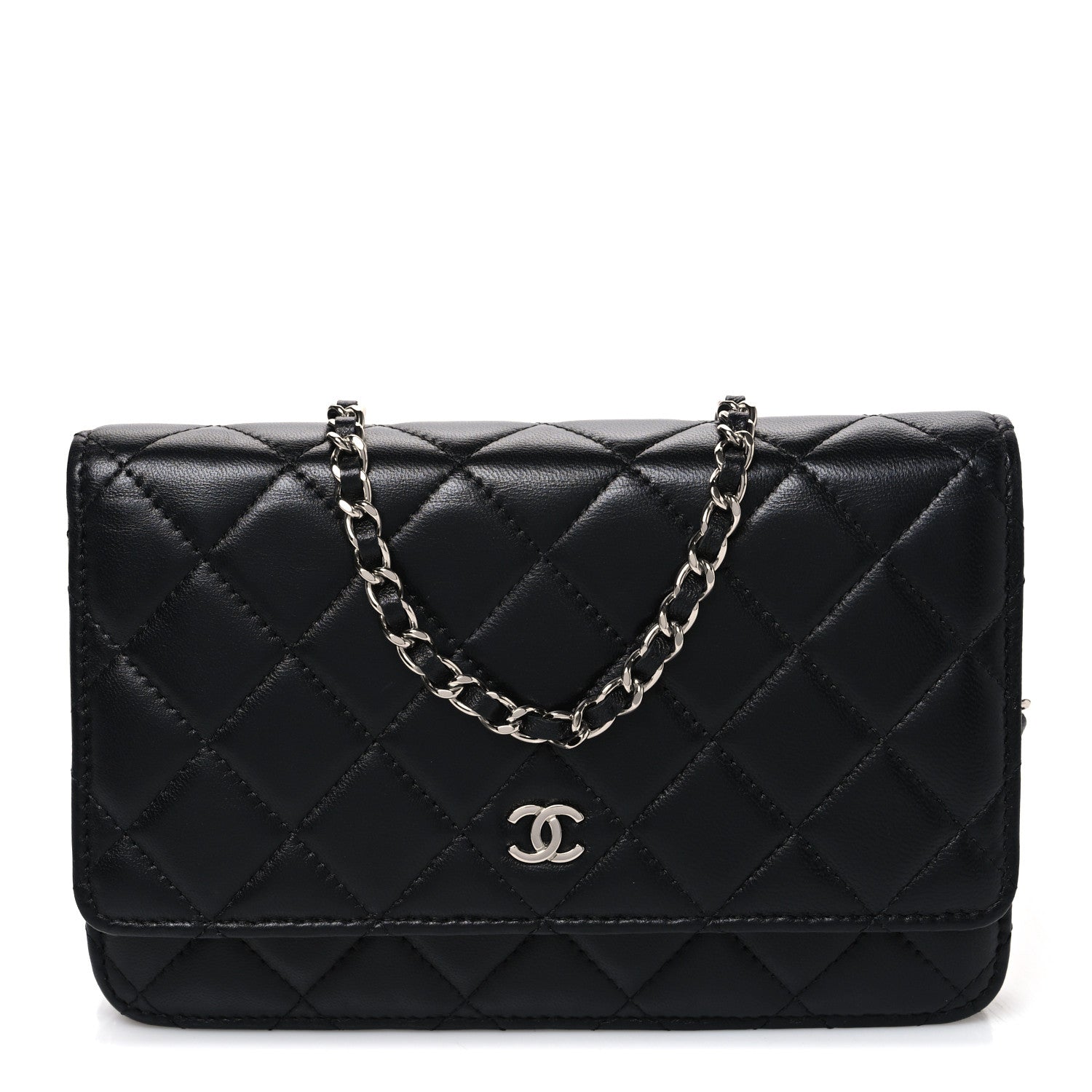 Lambskin Quilted Wallet On Chain WOC Black