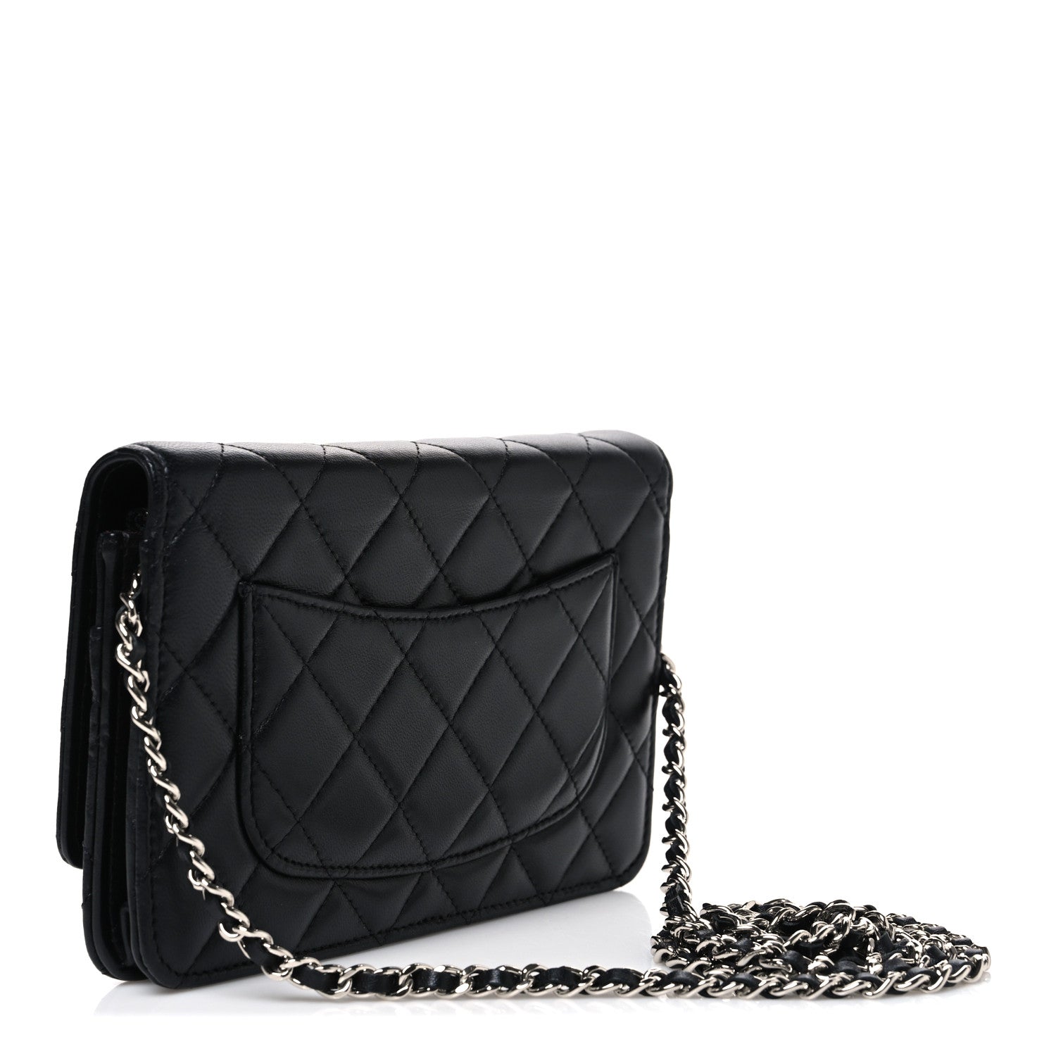 Lambskin Quilted Wallet On Chain WOC Black — view 3