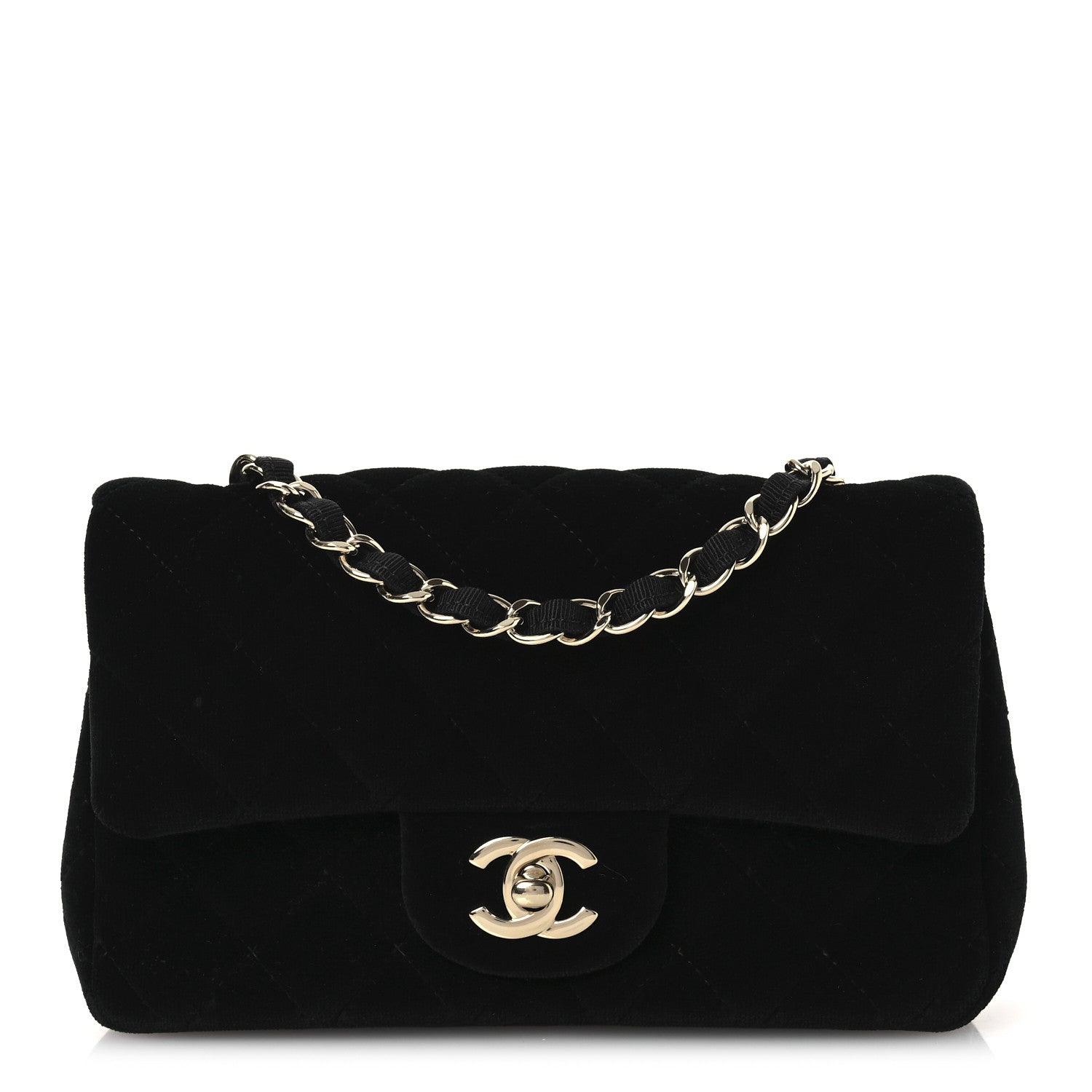 Velvet Quilted Mini Rectangular Flap Black