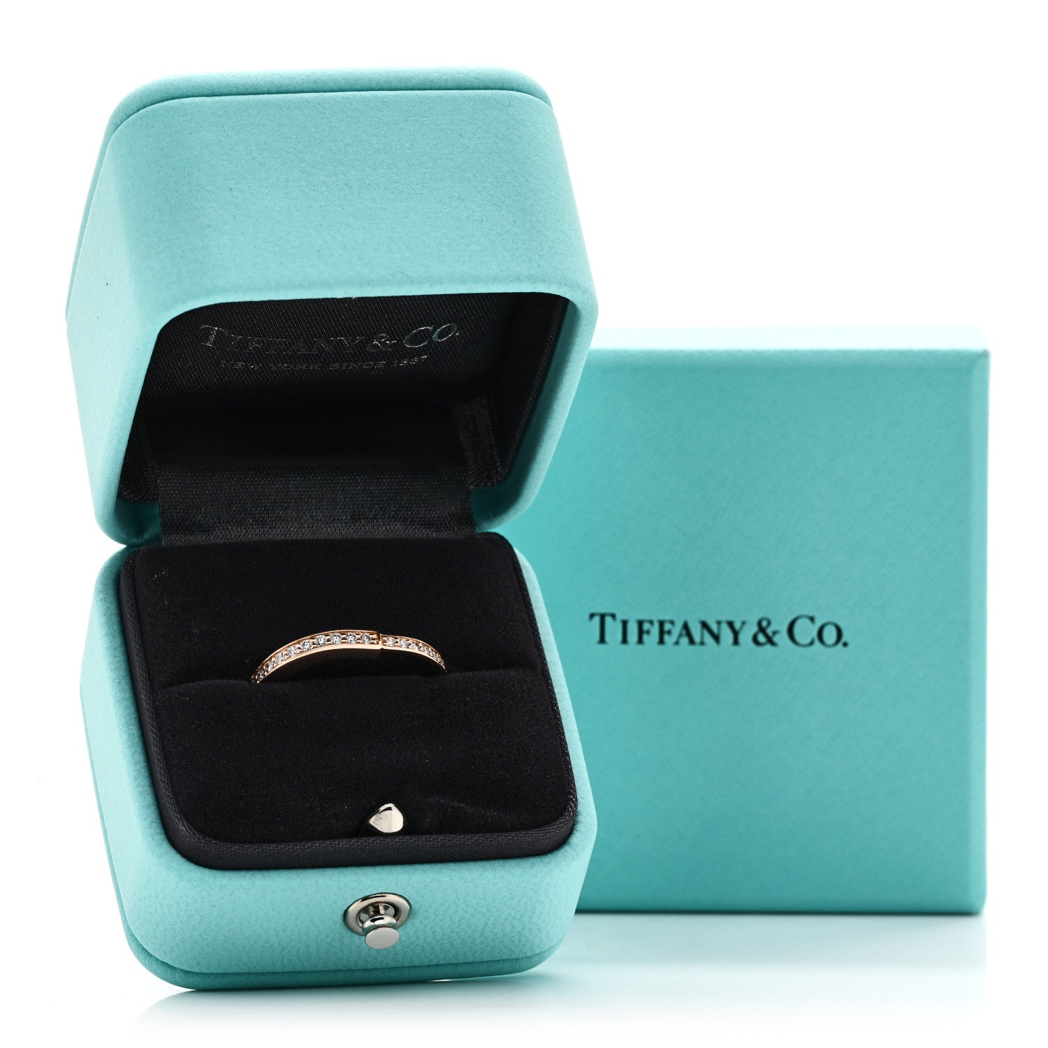 18K Rose Gold Diamond Lock Pave Ring 50 5.5 — view 5