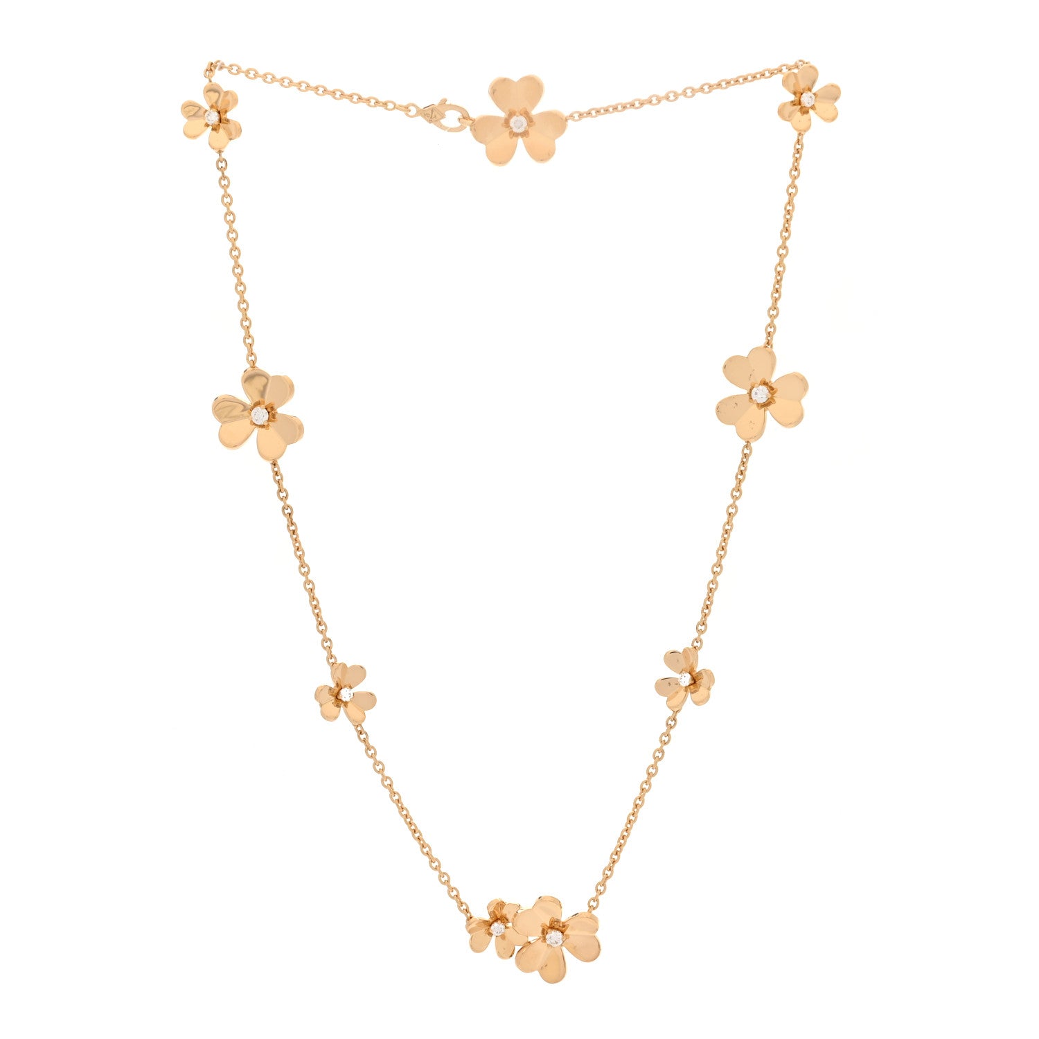 18K Yellow Gold Diamond Frivole 9 Flowers Necklace — view 2