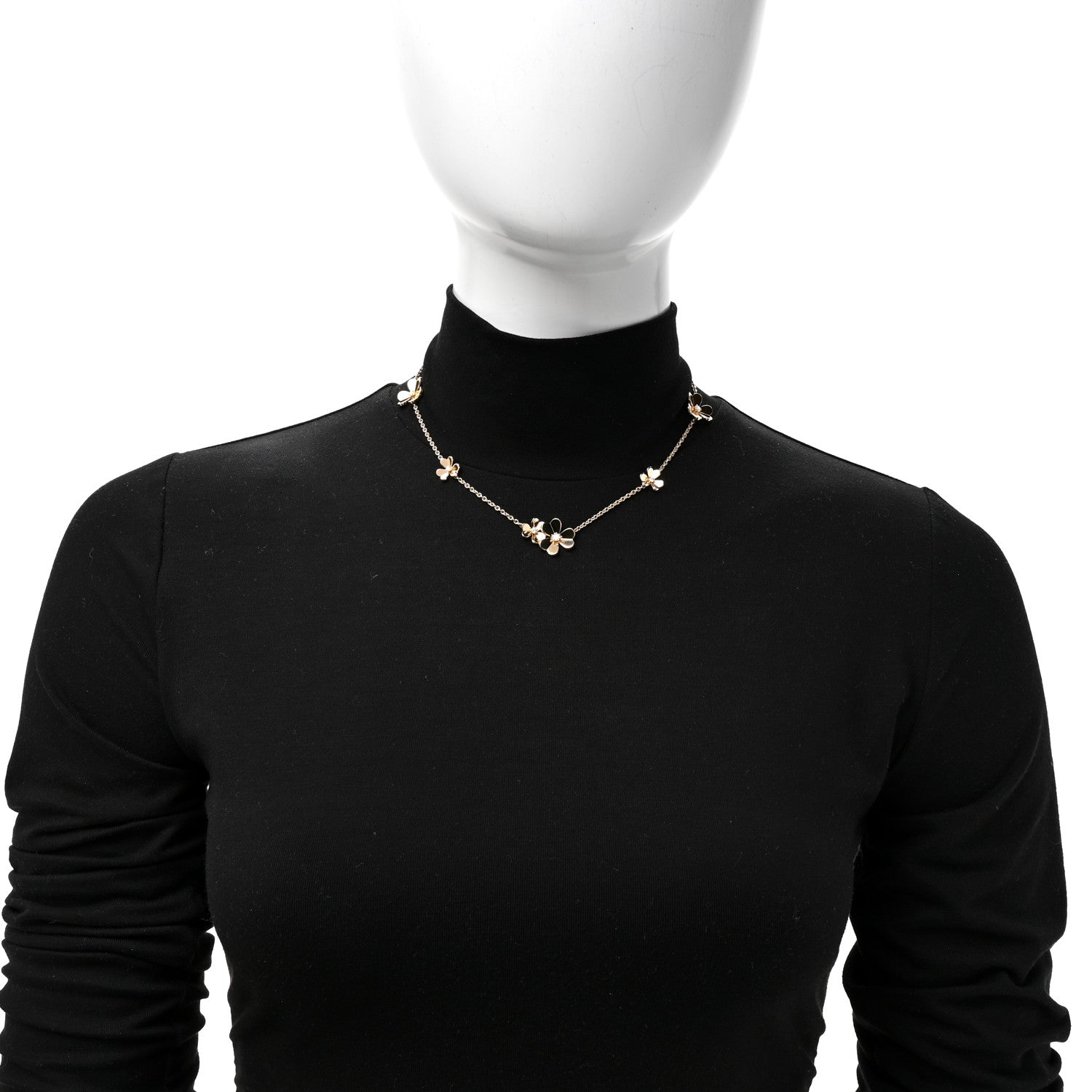 18K Yellow Gold Diamond Frivole 9 Flowers Necklace — view 3