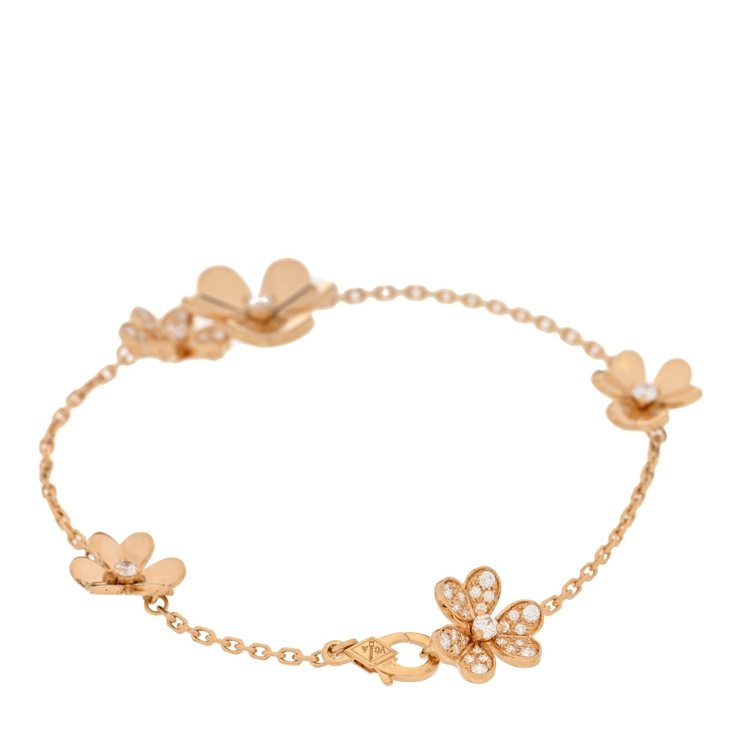 18K Yellow Gold Diamond Frivole 5 Flowers Bracelet — view 2