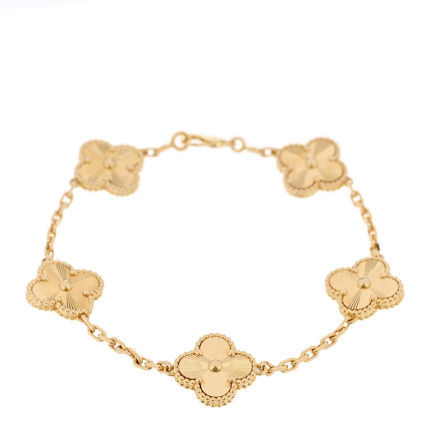18K Yellow Gold 5 Motifs Guilloche Vintage Alhambra Bracelet