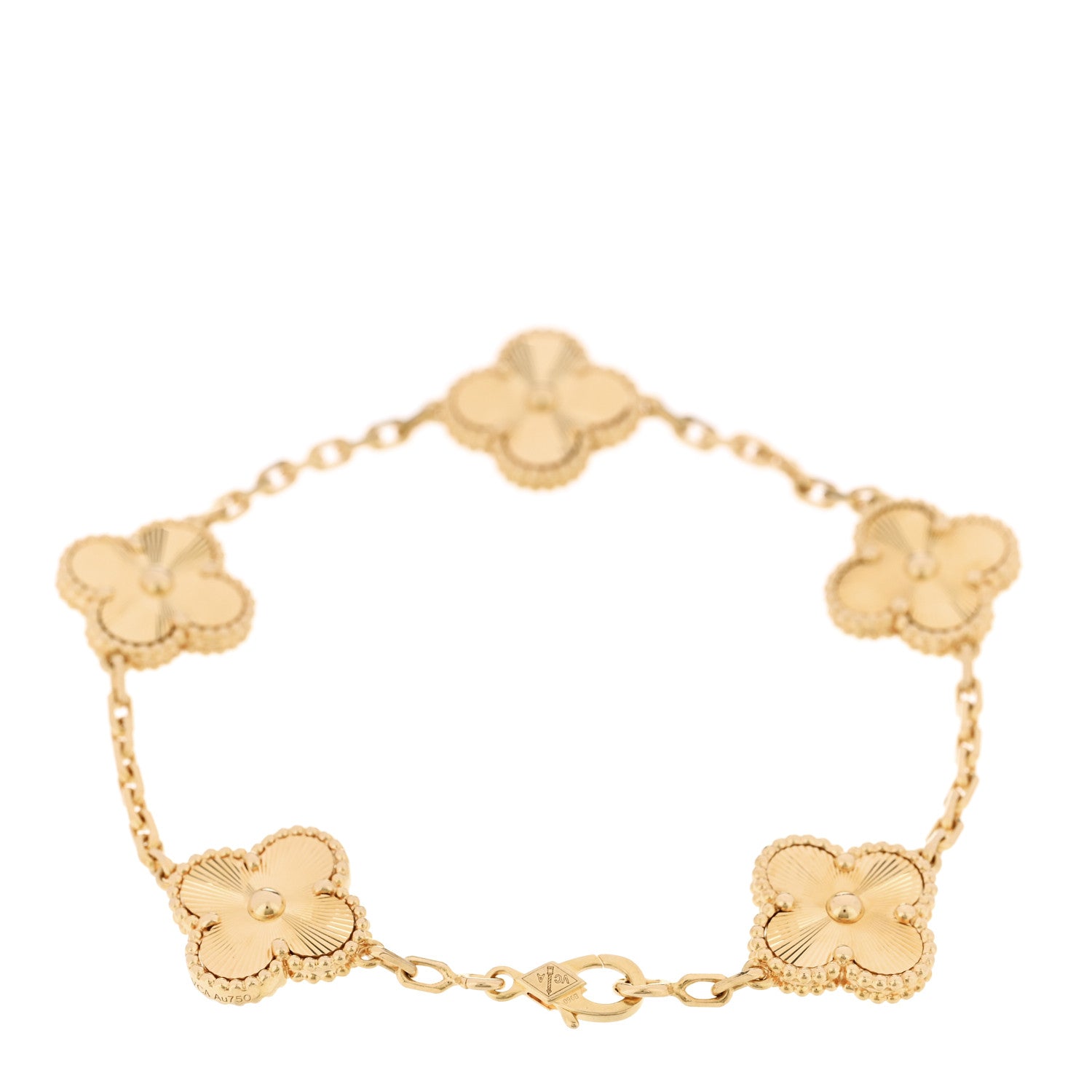 18K Yellow Gold 5 Motifs Guilloche Vintage Alhambra Bracelet — view 2
