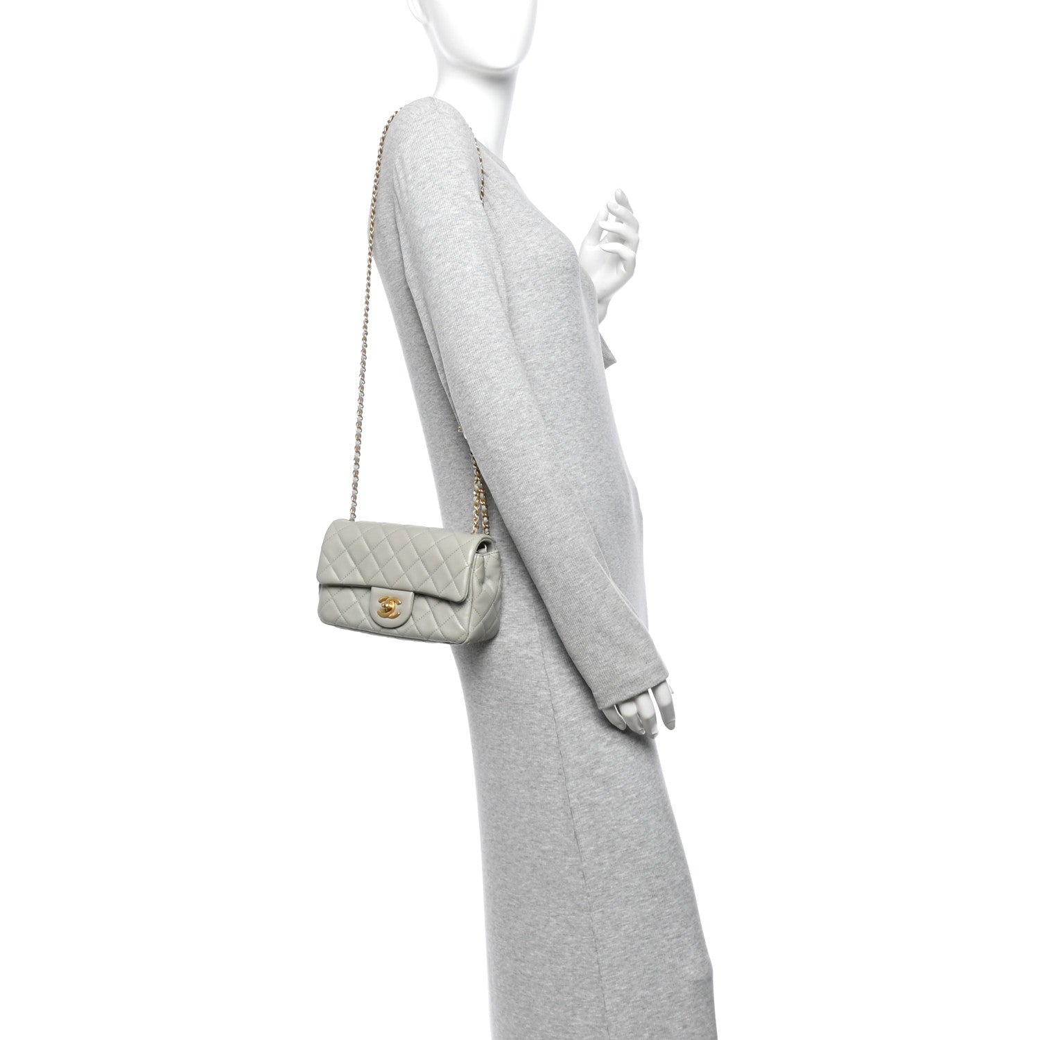 Lambskin Quilted Mini Rectangular Pearl Crush Flap Grey — view 2