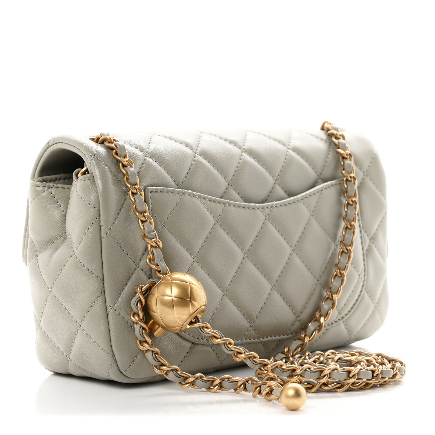 Lambskin Quilted Mini Rectangular Pearl Crush Flap Grey — view 3