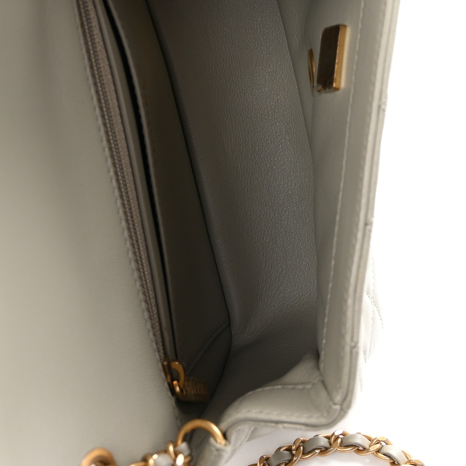 Lambskin Quilted Mini Rectangular Pearl Crush Flap Grey — view 5