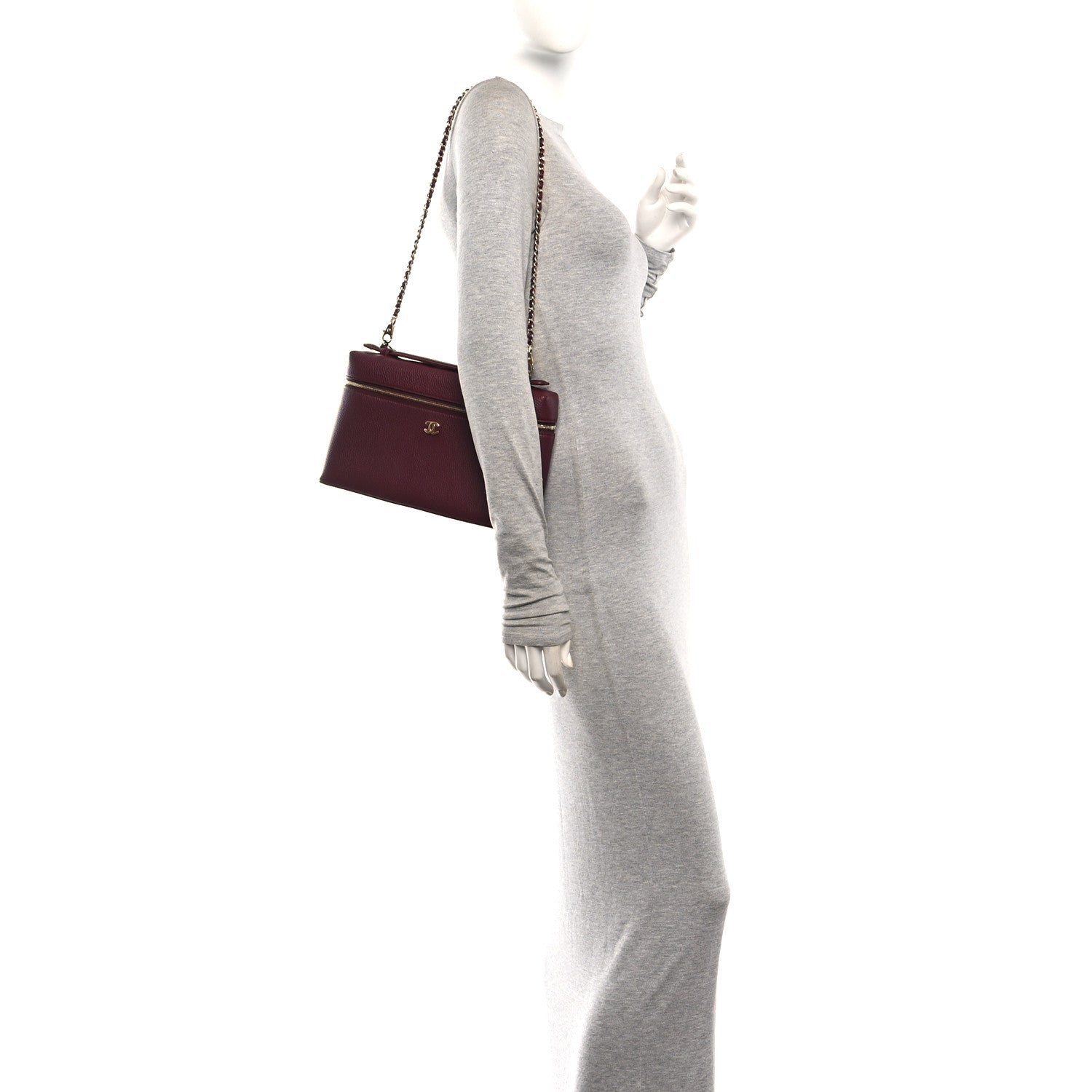 Grained Calfskin Top Handle Slim Vanity Case With Chain Dark Burgundy — view 2