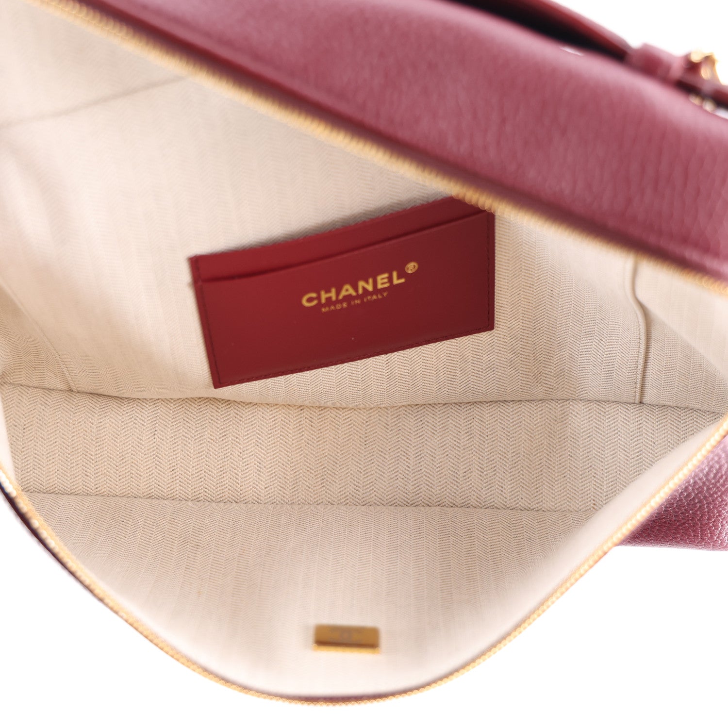 Grained Calfskin Top Handle Slim Vanity Case With Chain Dark Burgundy — view 5