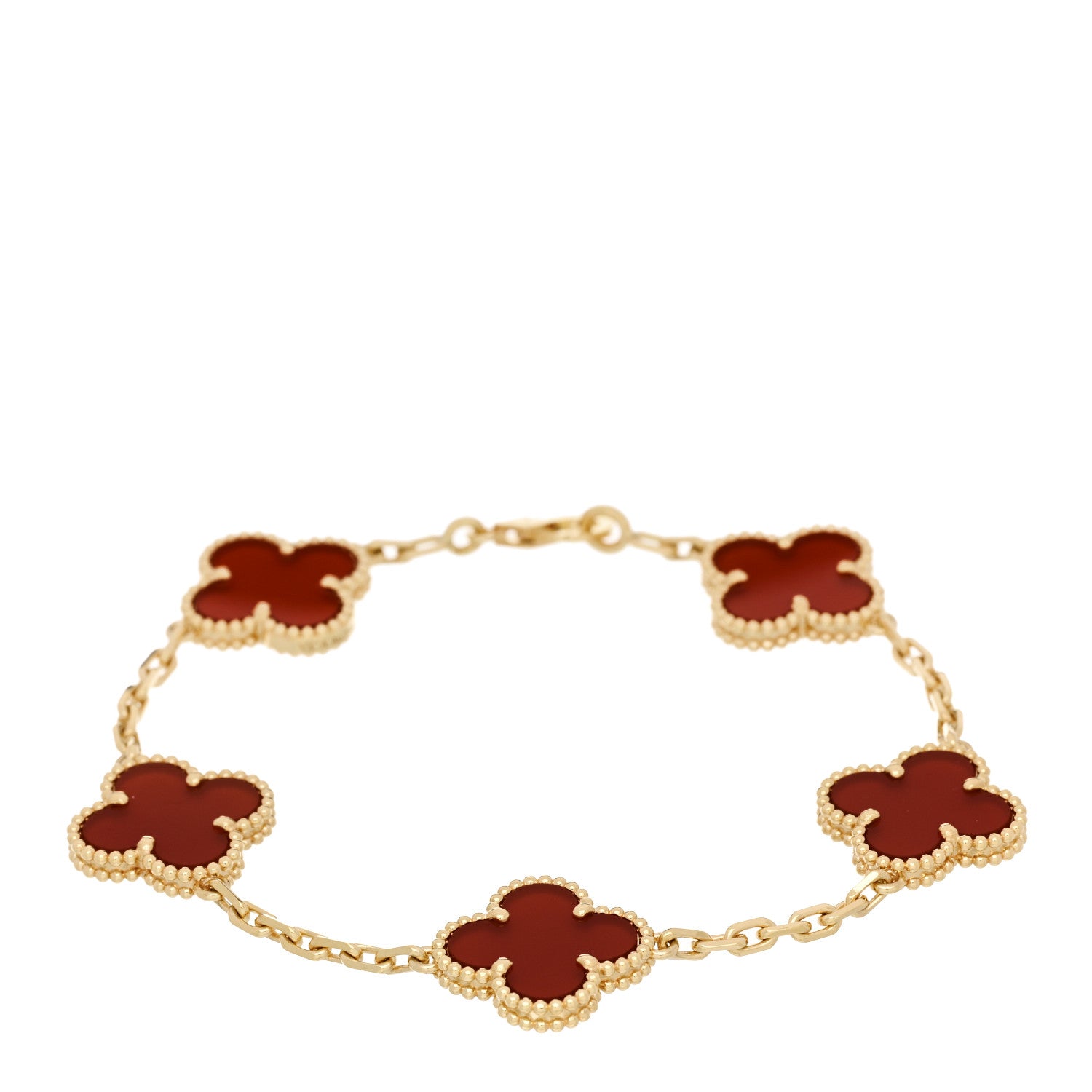 18K Yellow Gold Carnelian 5 Motifs Vintage Alhambra Bracelet