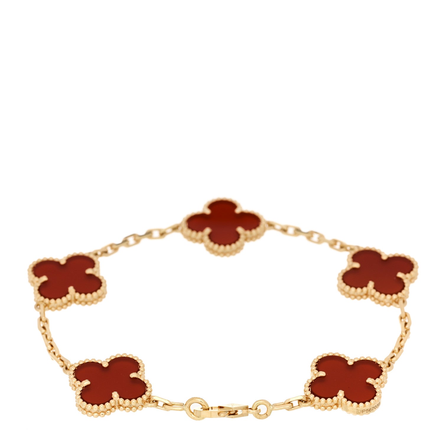 18K Yellow Gold Carnelian 5 Motifs Vintage Alhambra Bracelet — view 2
