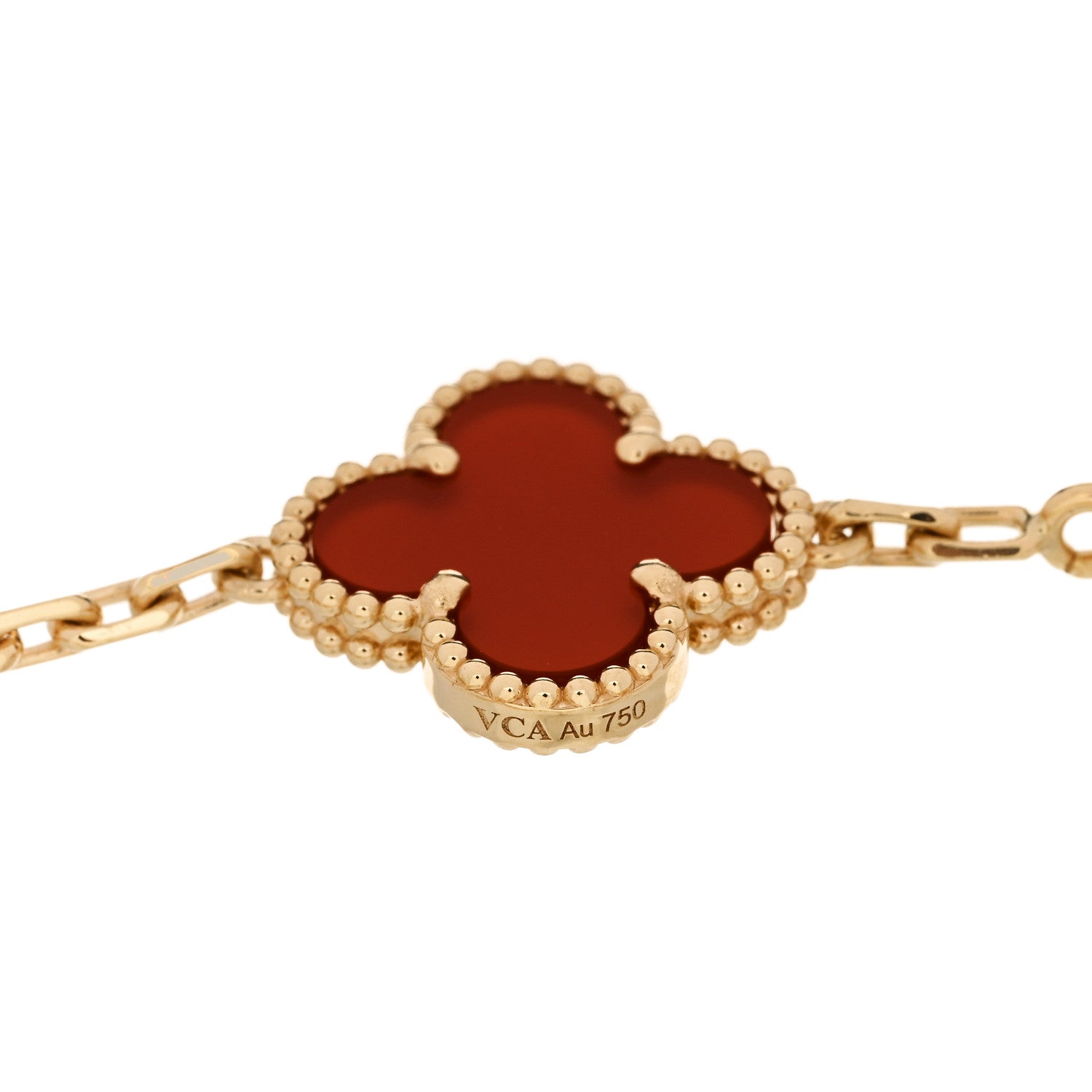 18K Yellow Gold Carnelian 5 Motifs Vintage Alhambra Bracelet — view 3