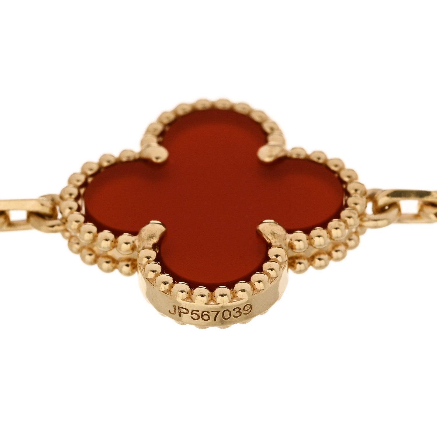 18K Yellow Gold Carnelian 5 Motifs Vintage Alhambra Bracelet — view 4