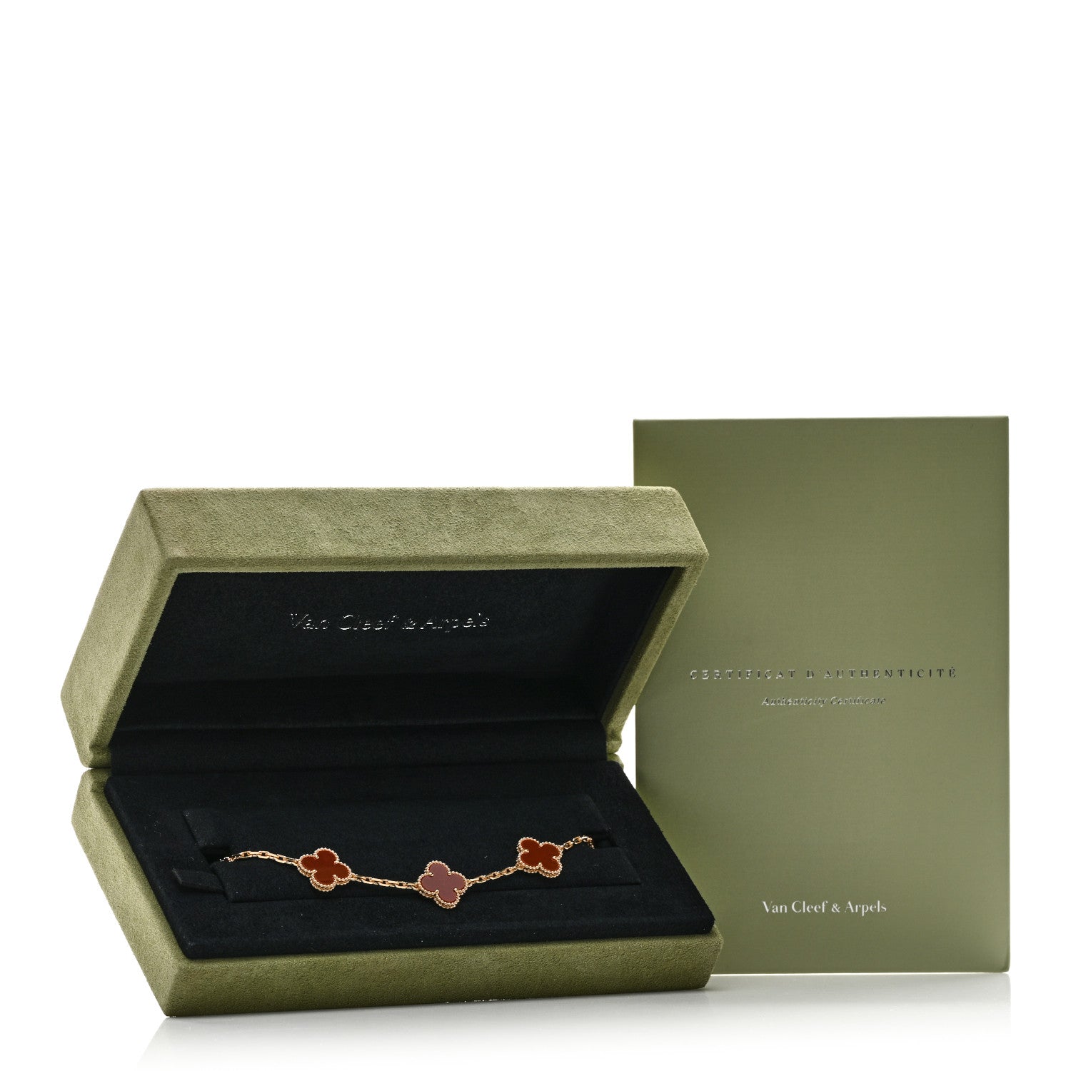 18K Yellow Gold Carnelian 5 Motifs Vintage Alhambra Bracelet — view 5