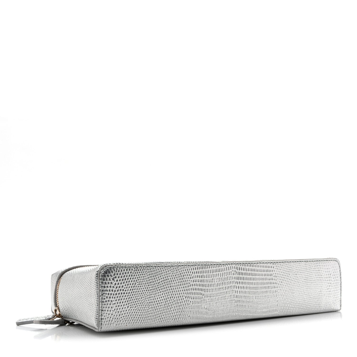 Lizard Embossed Top Handle Slim Vanity With Chain Silver — view 4