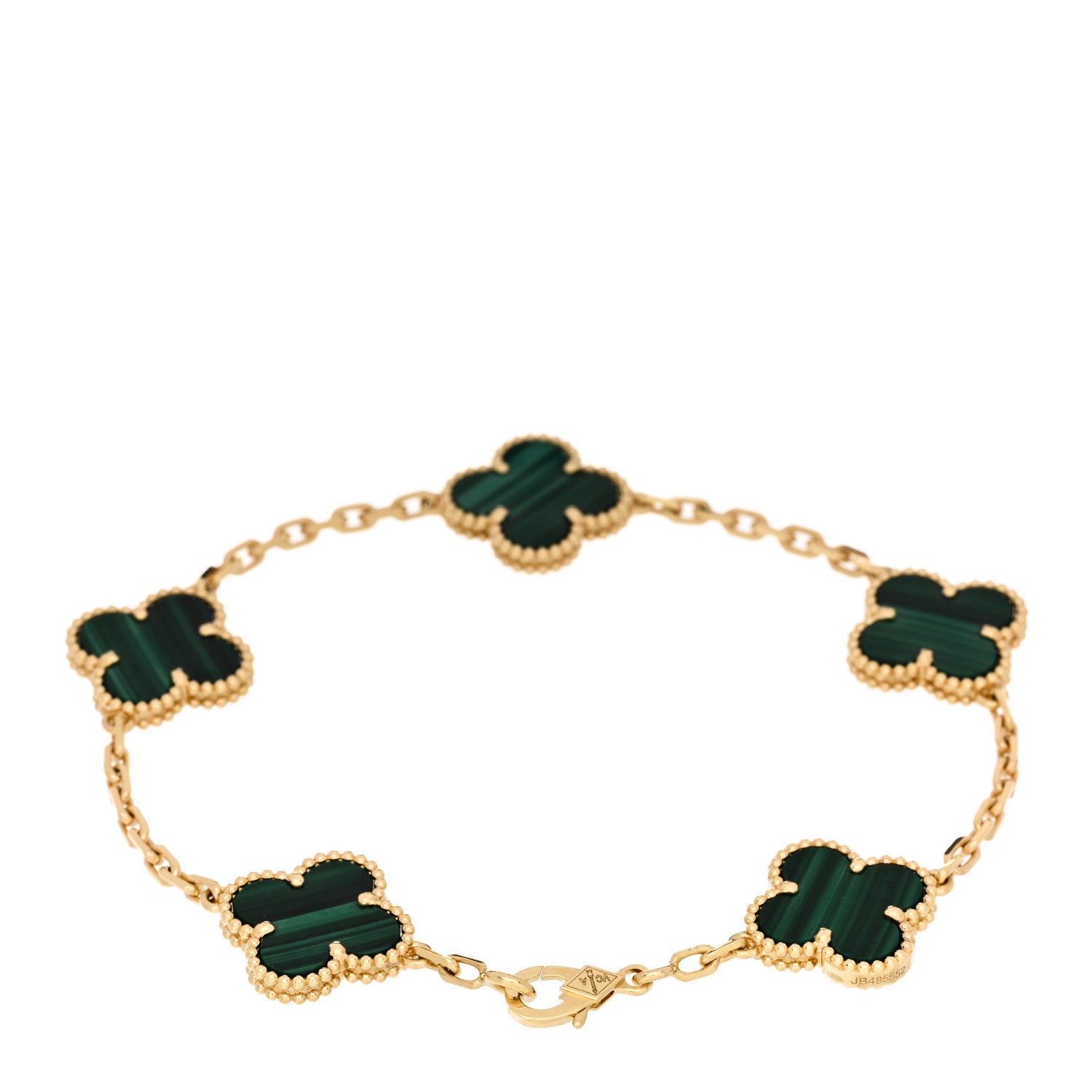 18K Yellow Gold Malachite 5 Motifs Vintage Alhambra Bracelet — view 2
