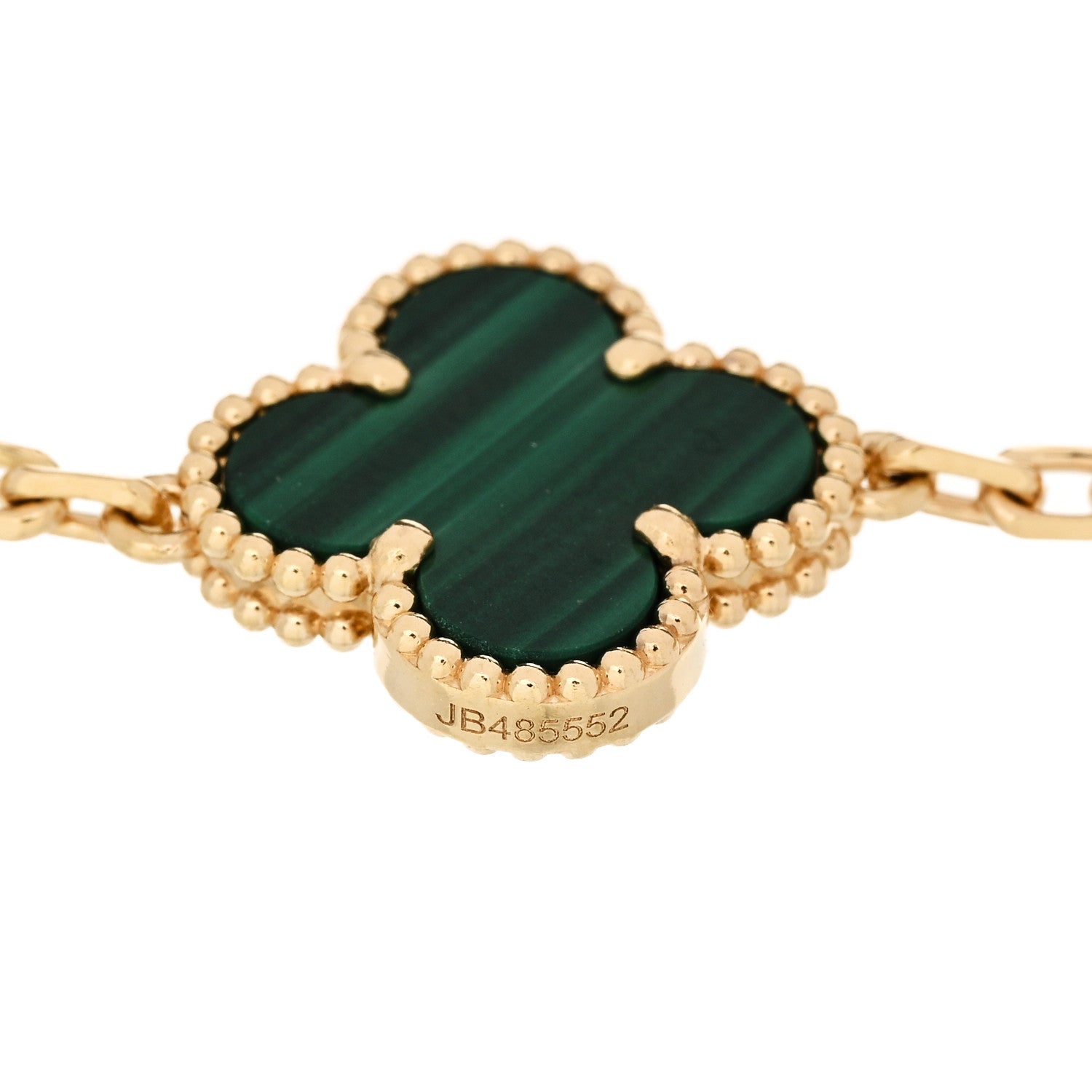 18K Yellow Gold Malachite 5 Motifs Vintage Alhambra Bracelet — view 3