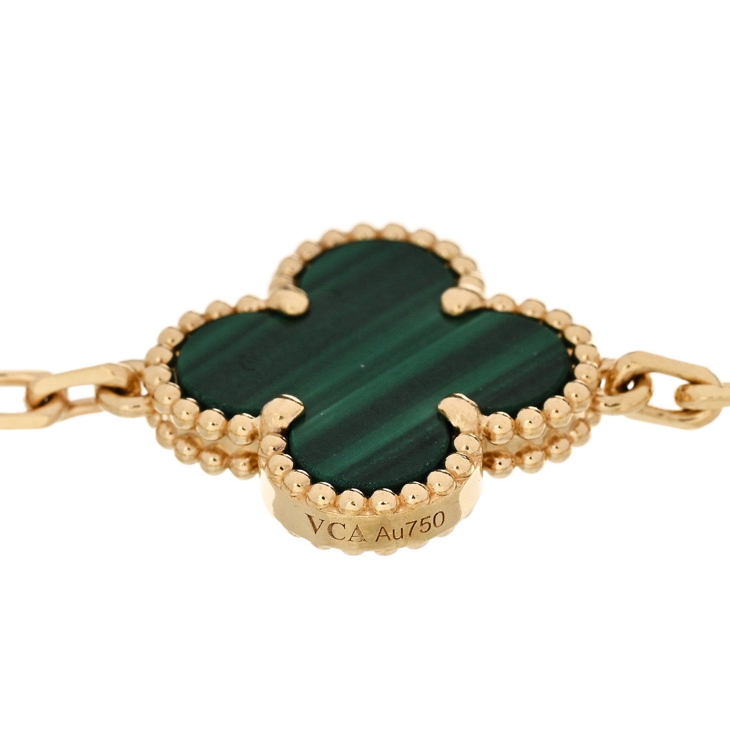 18K Yellow Gold Malachite 5 Motifs Vintage Alhambra Bracelet — view 4