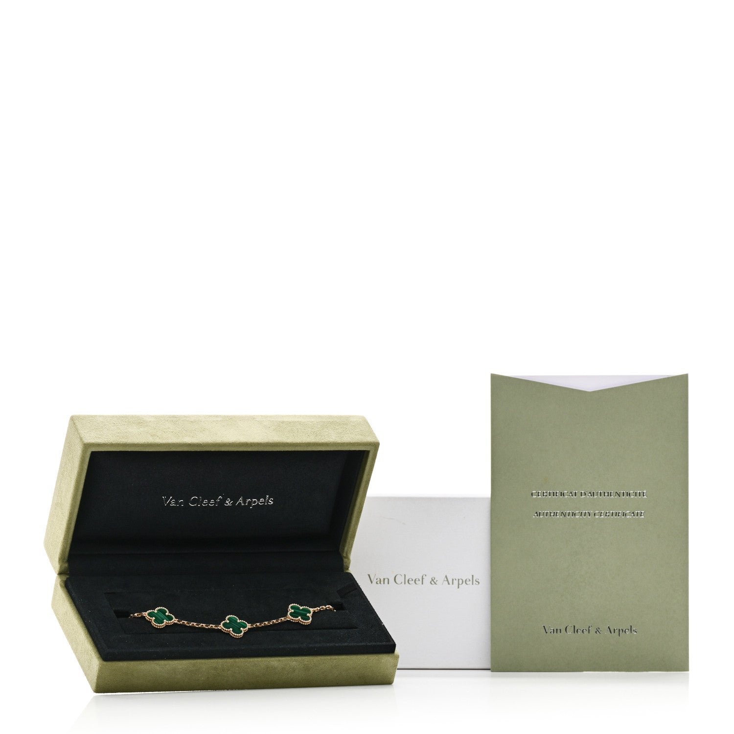 18K Yellow Gold Malachite 5 Motifs Vintage Alhambra Bracelet — view 5