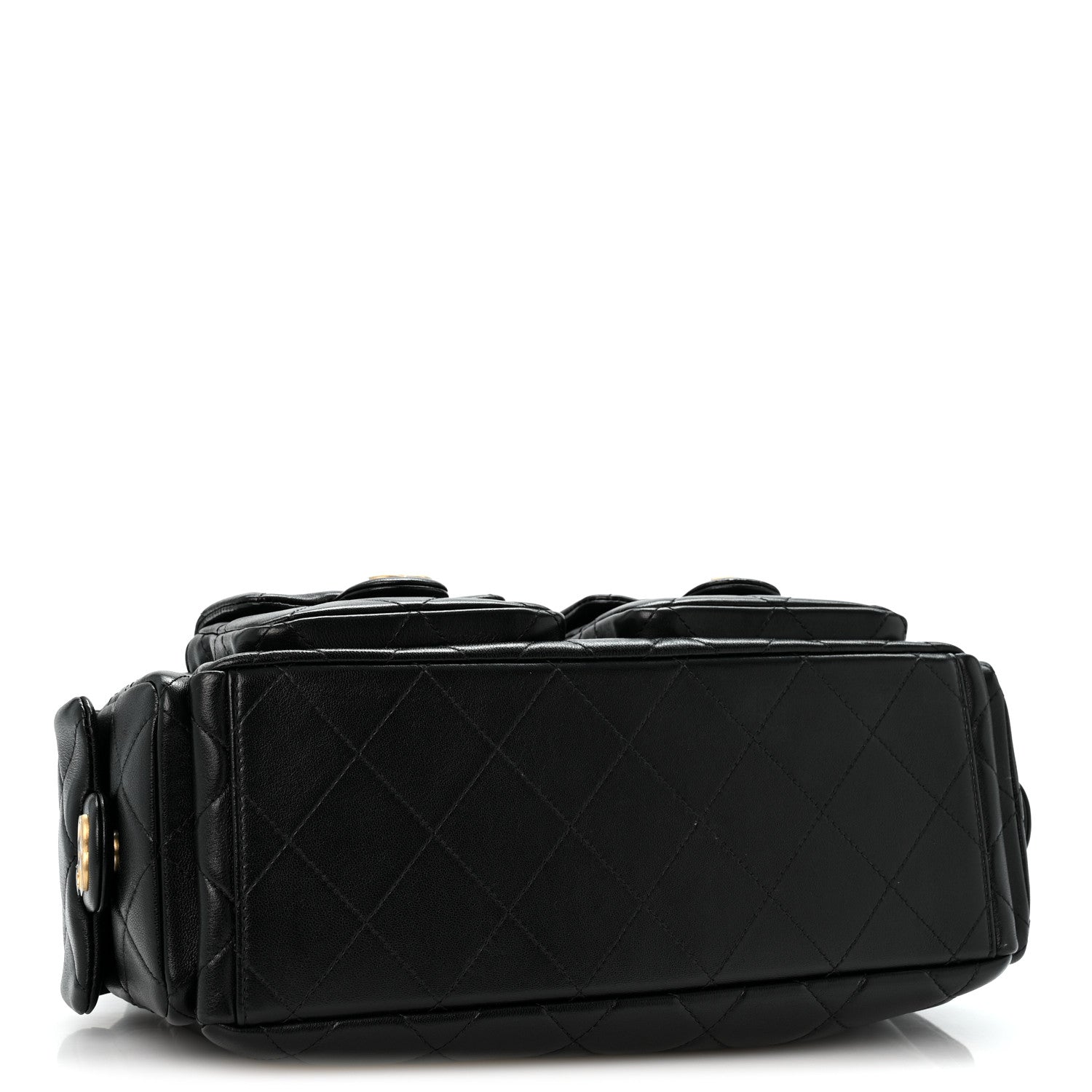 Shiny Lambskin Quilted Trendy Pockets Hobo Black — view 4