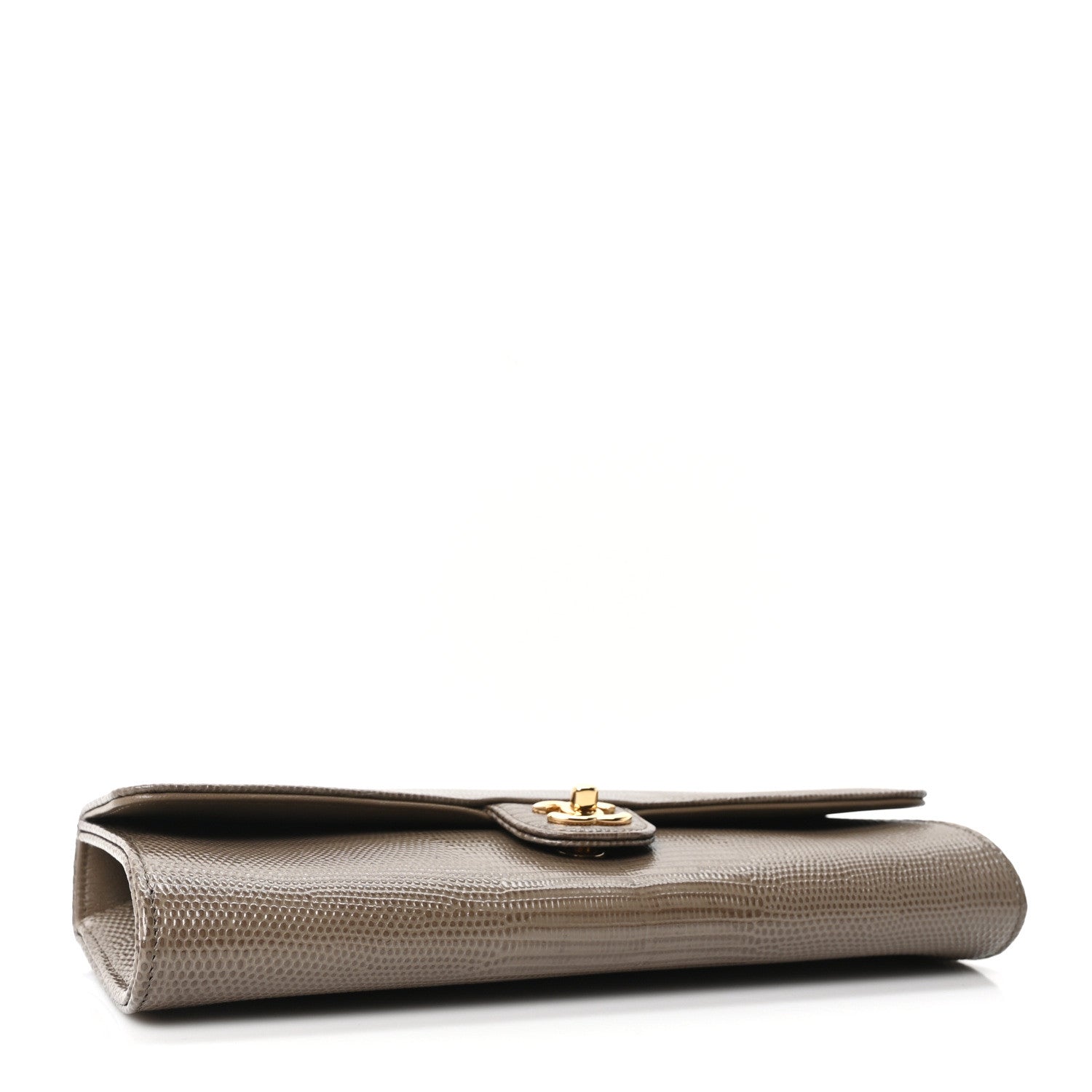Calfskin Lizard Embossed Top Handle Long Clutch With Chain Dark Khaki — view 4
