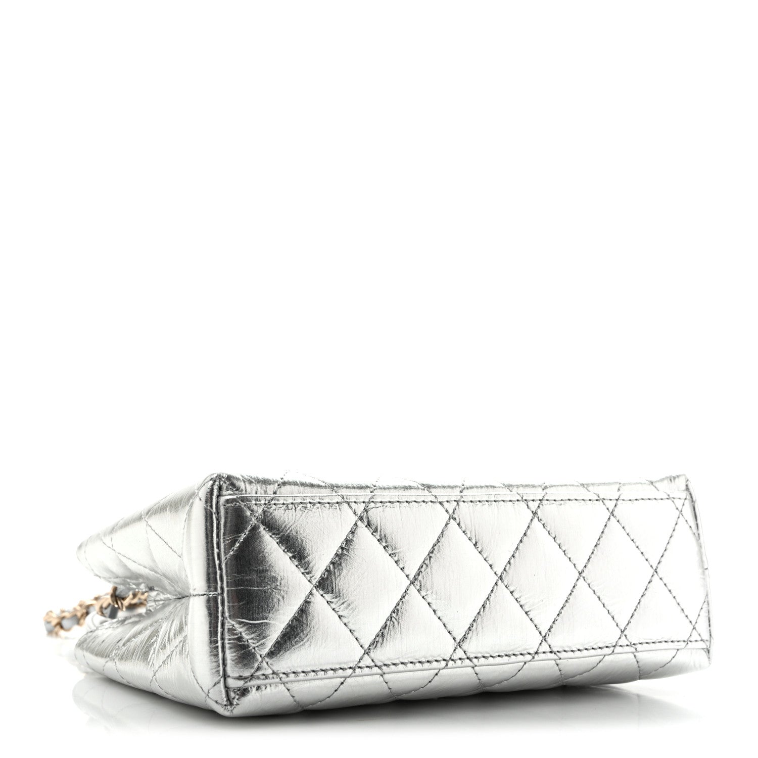 Metallic Aged Calfskin Quilted Nano Kelly Shopper Silvery — view 4