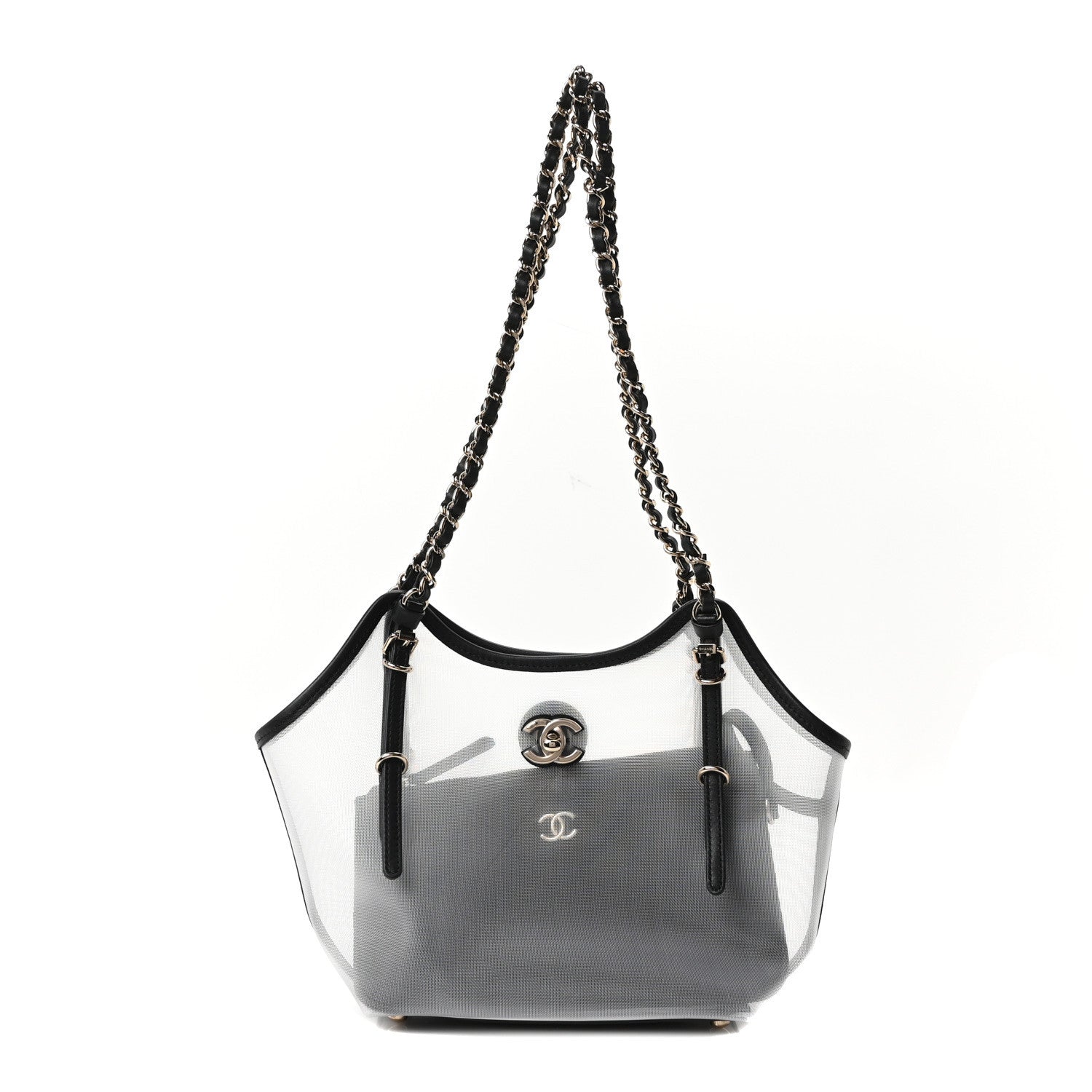 Mesh Calfskin Small Shopping Bag Transparent Black