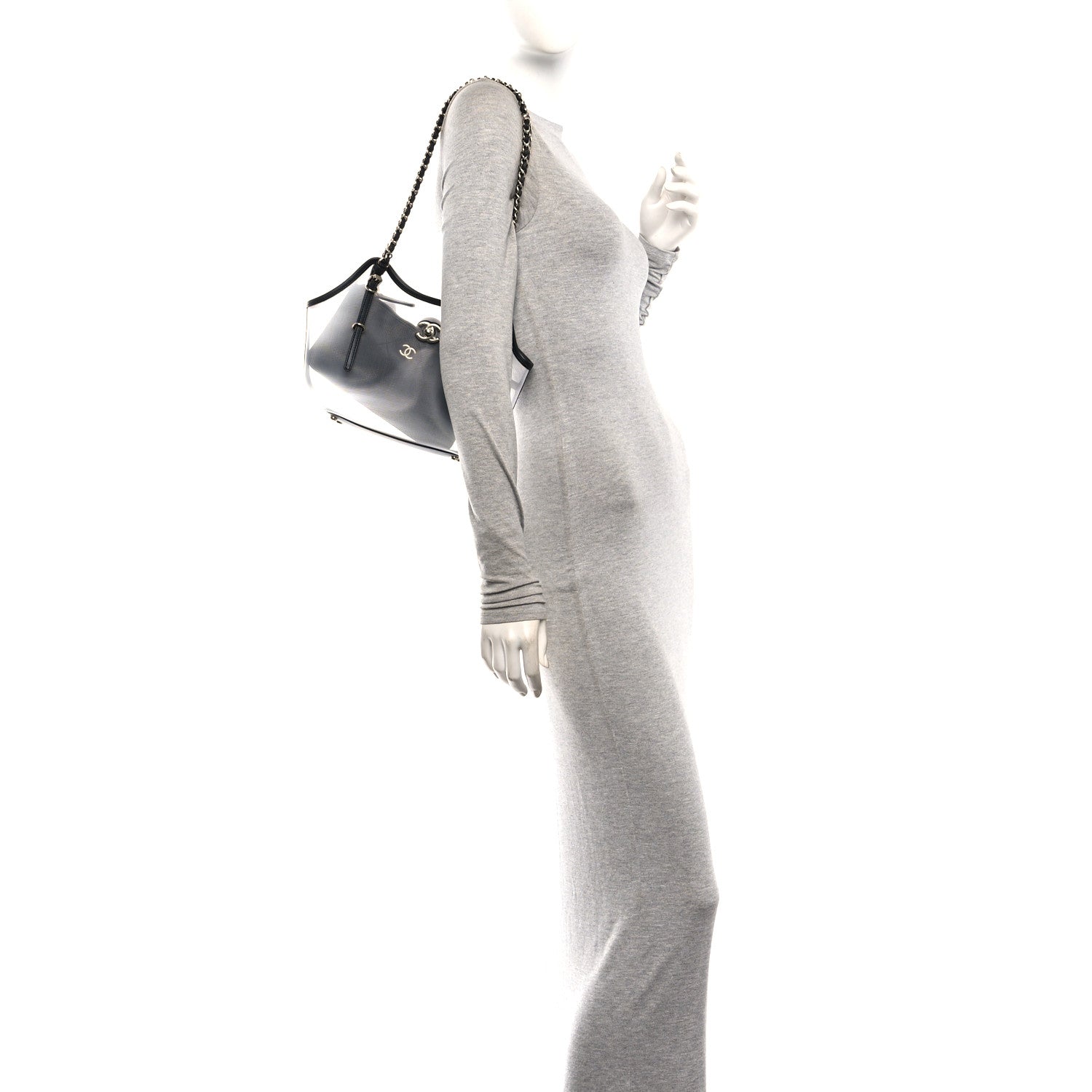 Mesh Calfskin Small Shopping Bag Transparent Black — view 2