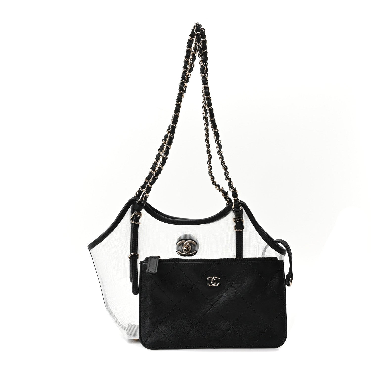 Mesh Calfskin Small Shopping Bag Transparent Black — view 3