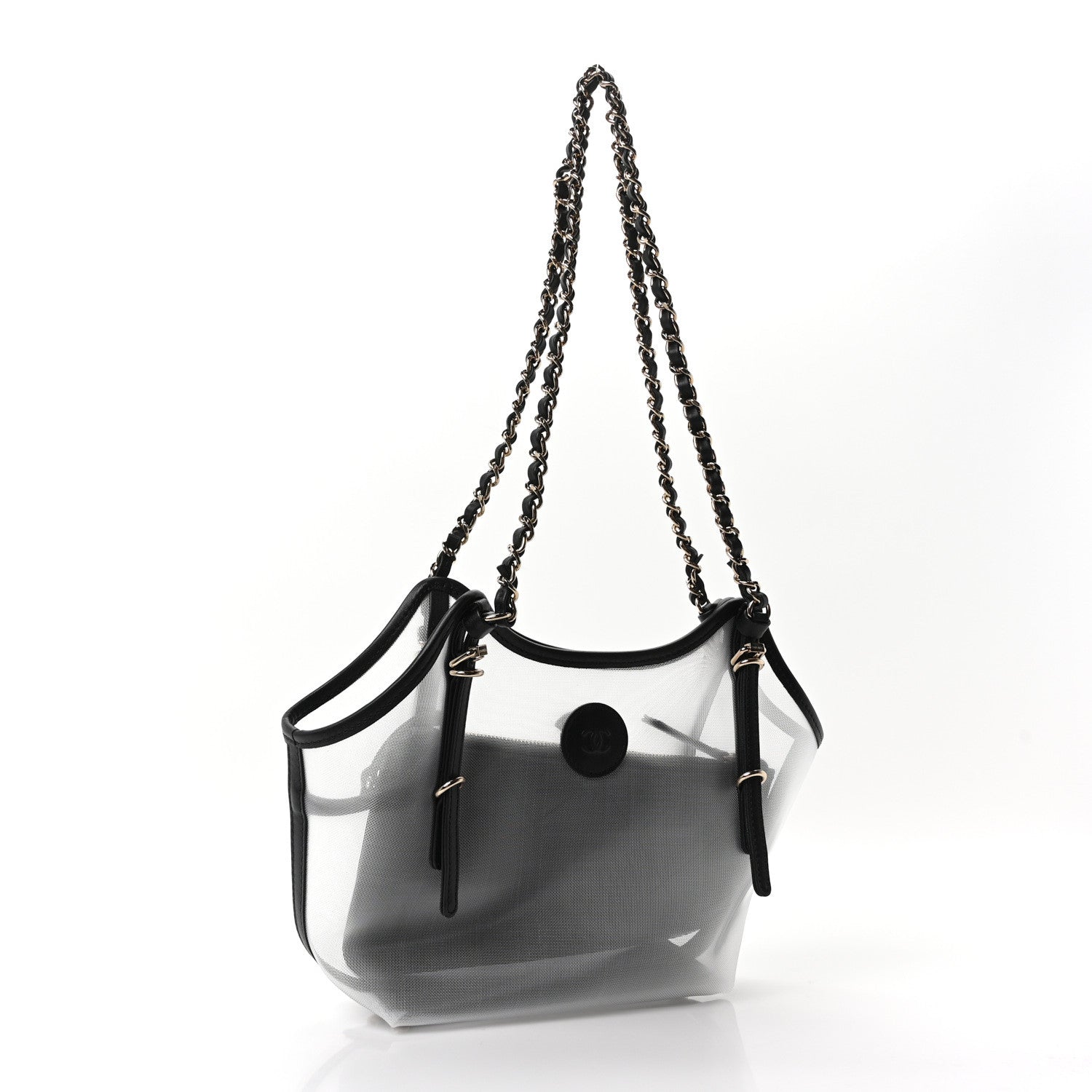Mesh Calfskin Small Shopping Bag Transparent Black — view 4