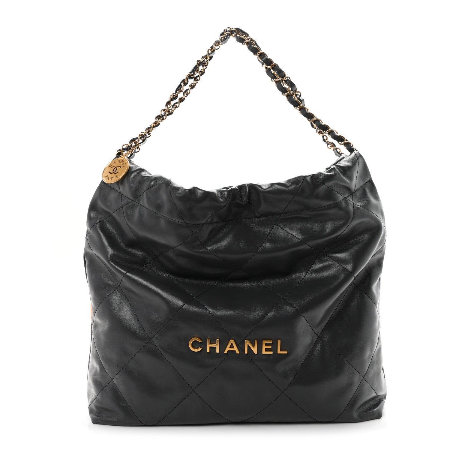Shiny Calfskin Quilted Chanel 22 Dark Grey