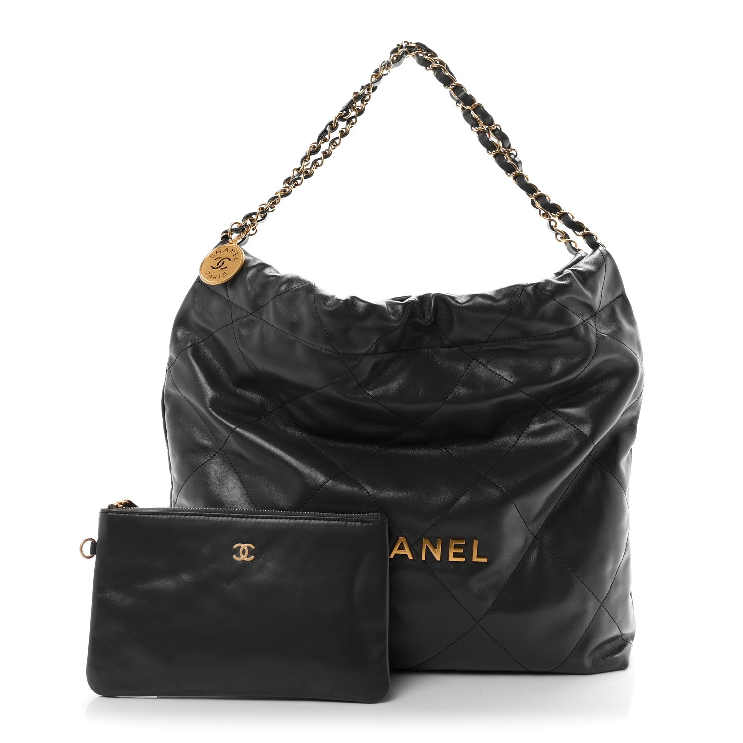 Shiny Calfskin Quilted Chanel 22 Dark Grey — view 3