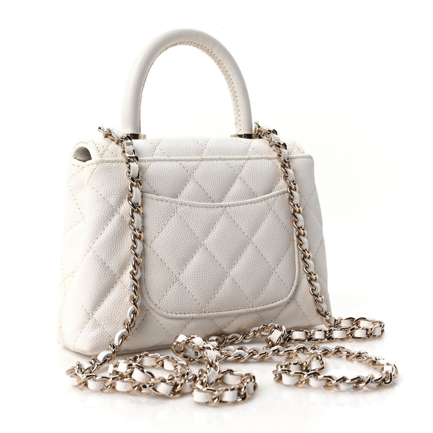 Caviar Quilted Coco Handle Clutch With Chain White — view 3