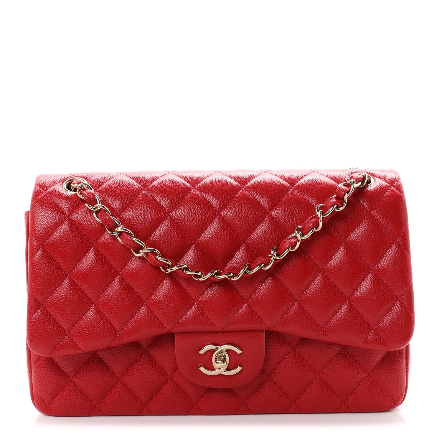 Caviar Quilted Jumbo Double Flap Red