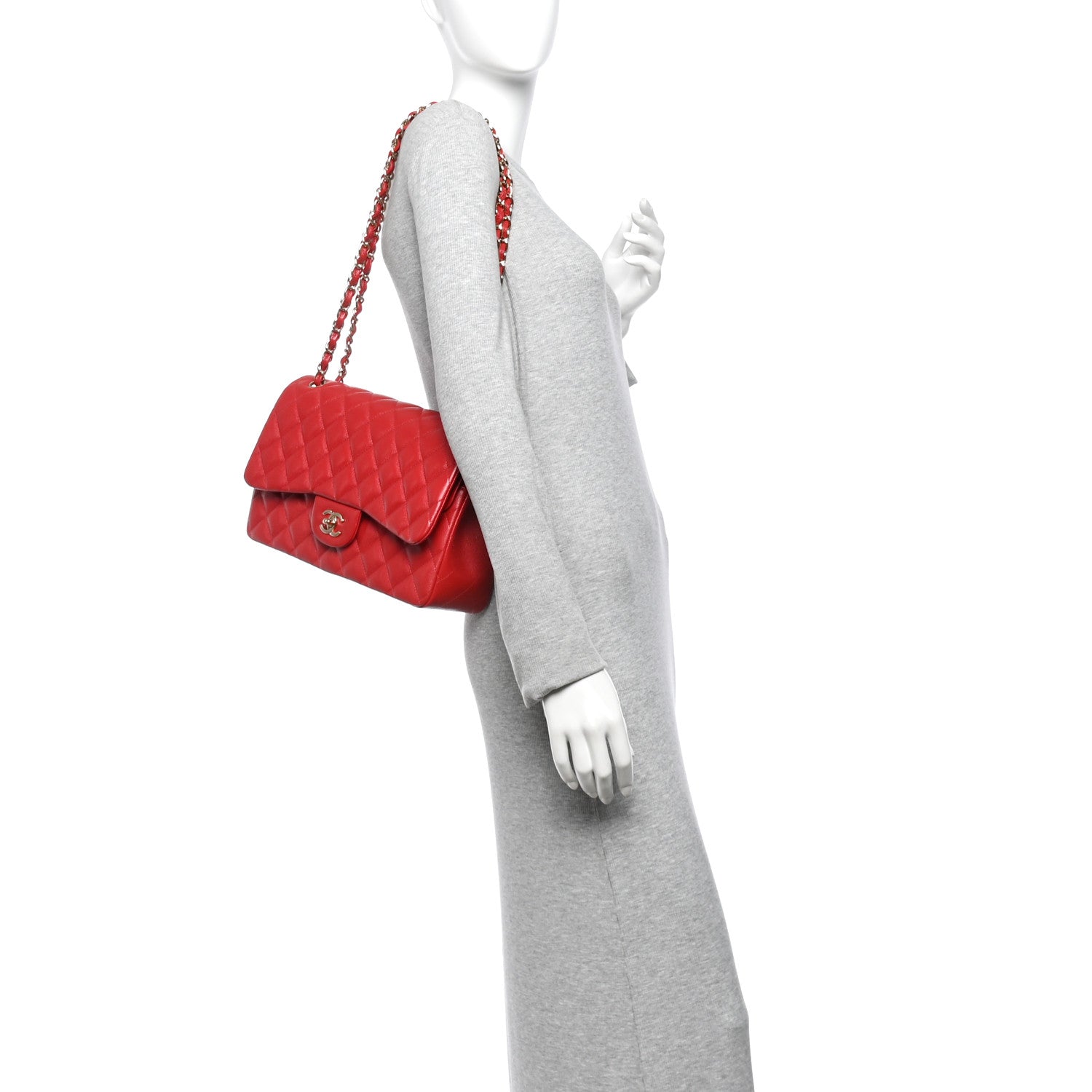 Caviar Quilted Jumbo Double Flap Red — view 2