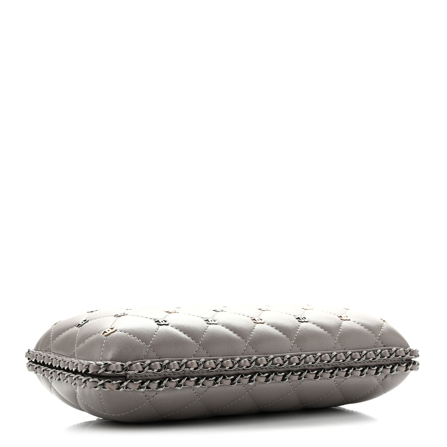 Lambskin Quilted CC Studded Chain Around Clutch Grey — view 4