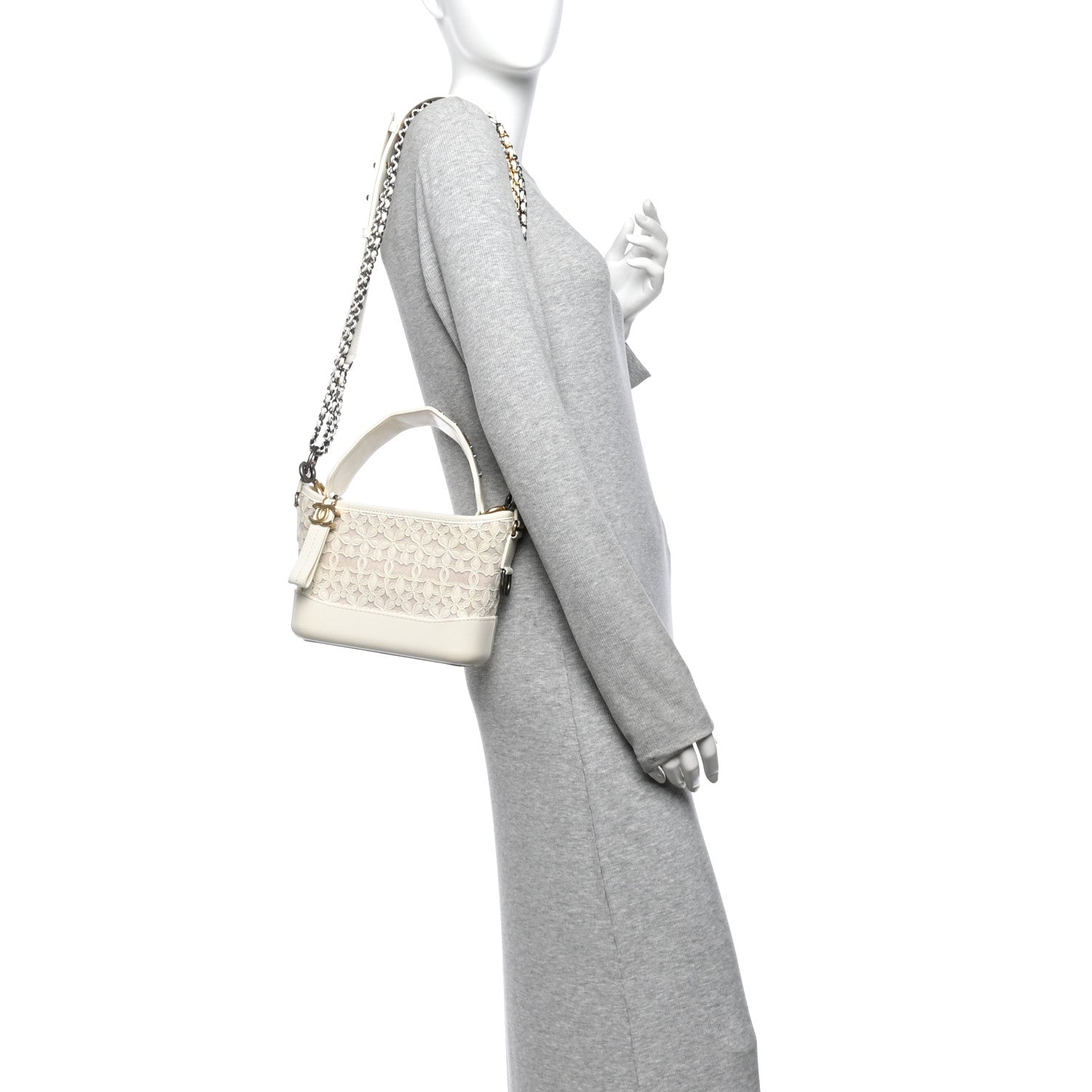 Calfskin Wool Felt Embossed Small Gabrielle Logo Hobo White — view 2