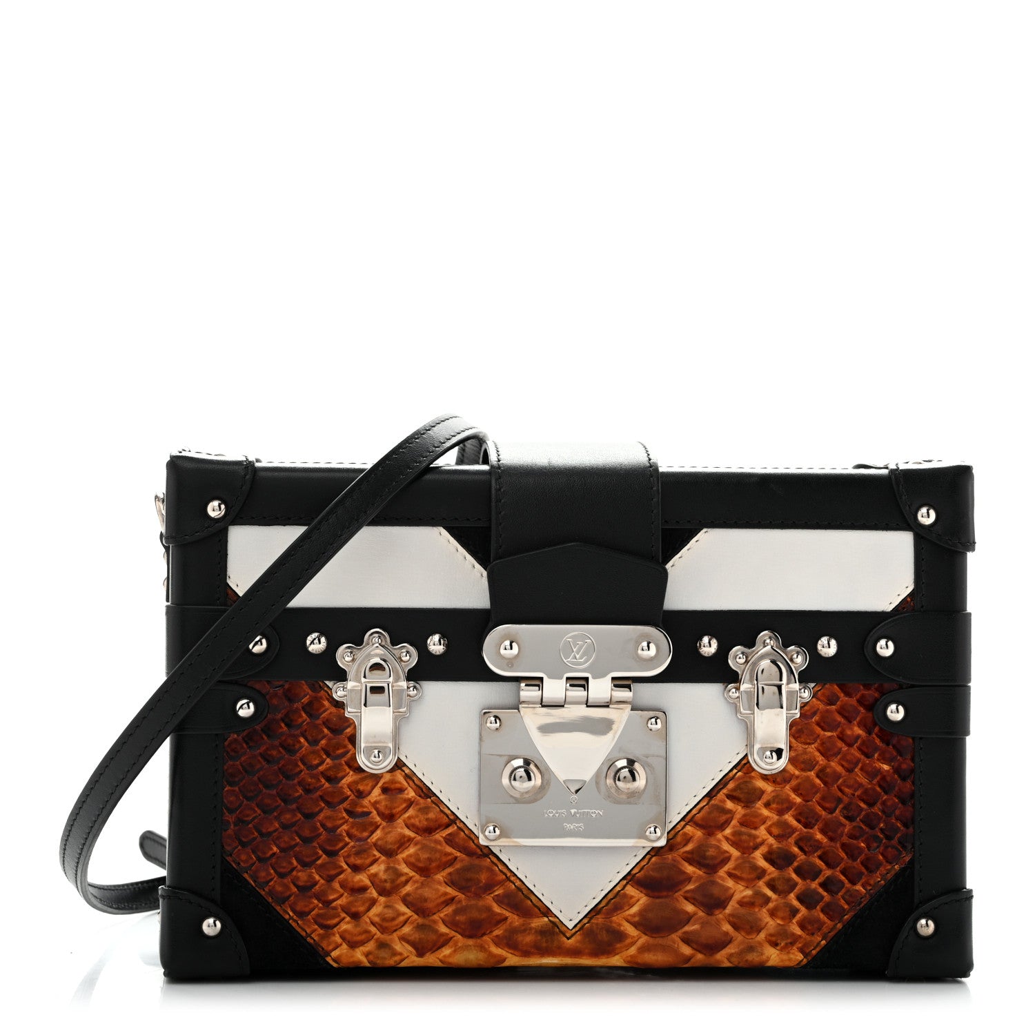 Calfskin Suede Snkeskin Petite Malle Black