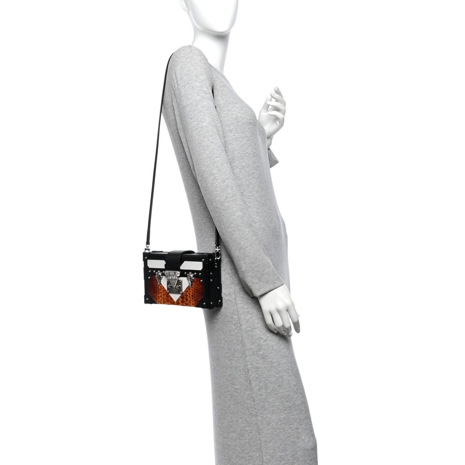 Calfskin Suede Snkeskin Petite Malle Black — view 2