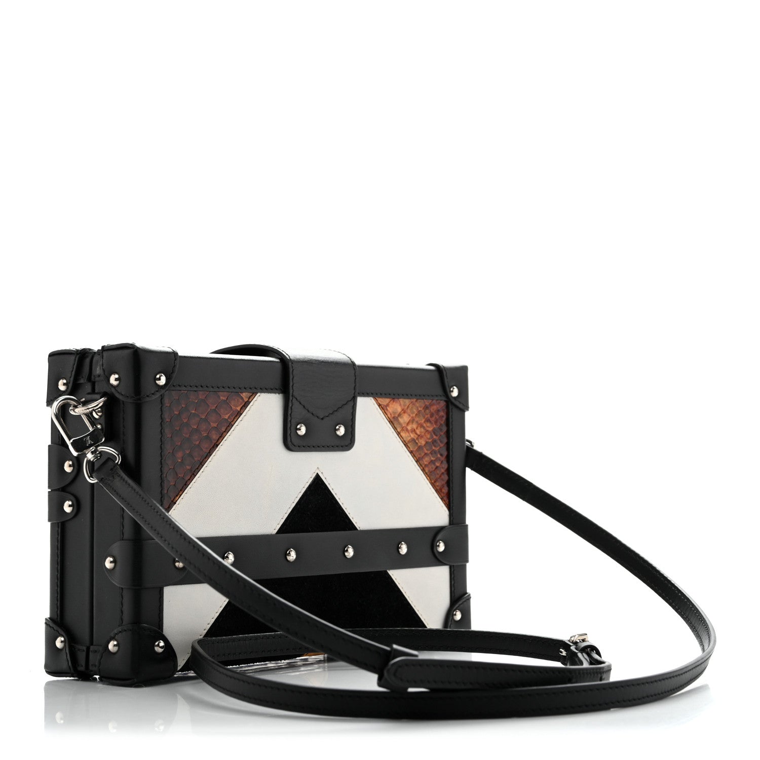 Calfskin Suede Snkeskin Petite Malle Black — view 3