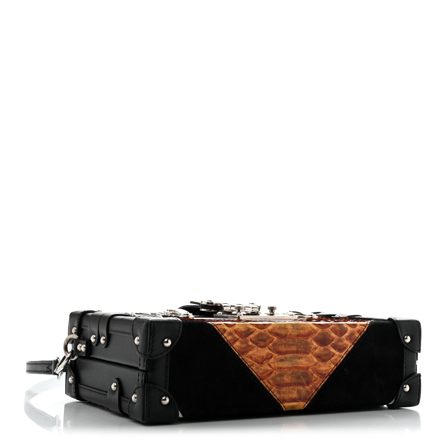 Calfskin Suede Snkeskin Petite Malle Black — view 4