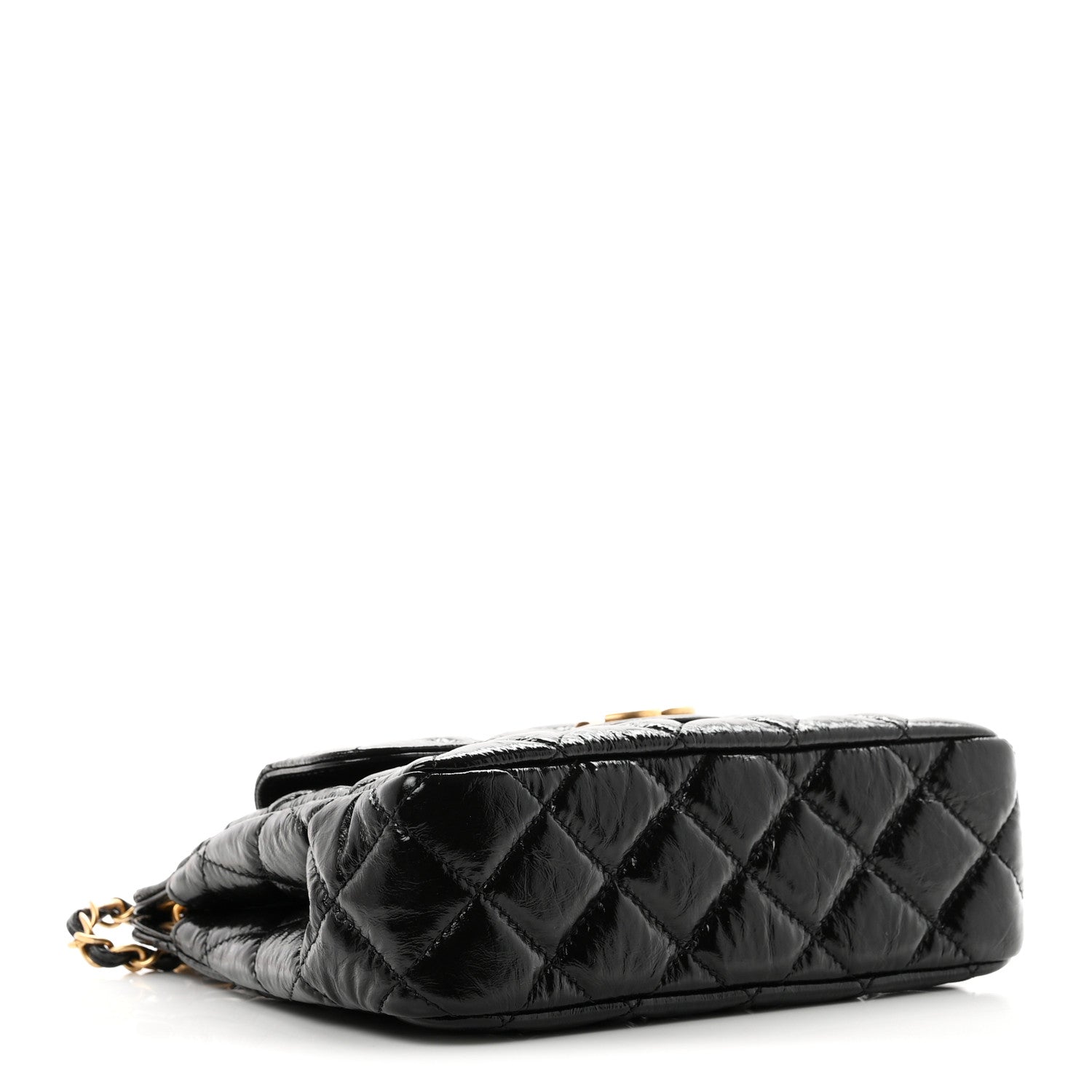 Shiny Crumpled Calfskin Quilted Small Wavy CC Hobo Black — view 4