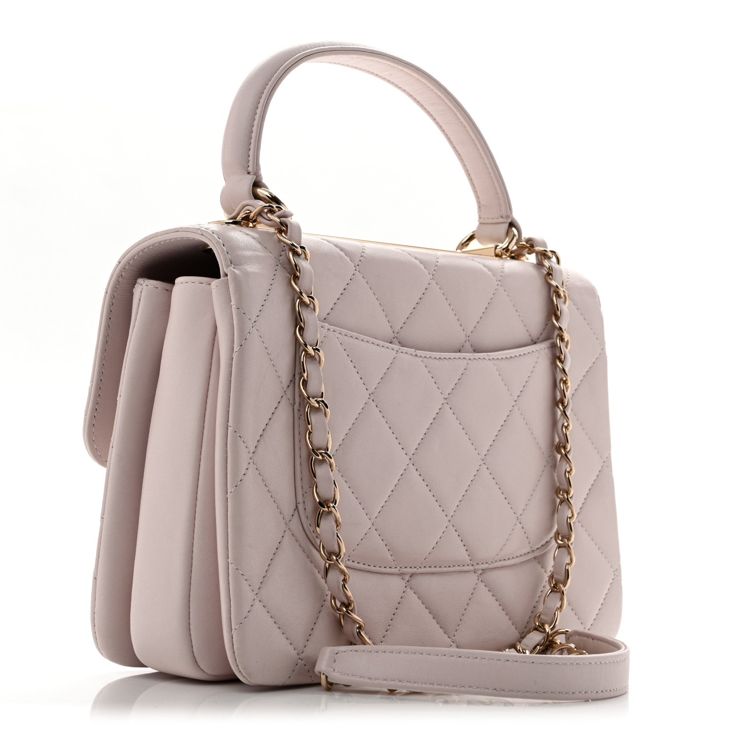 Lambskin Quilted Small Trendy CC Dual Handle Flap Bag Light Purple — view 3