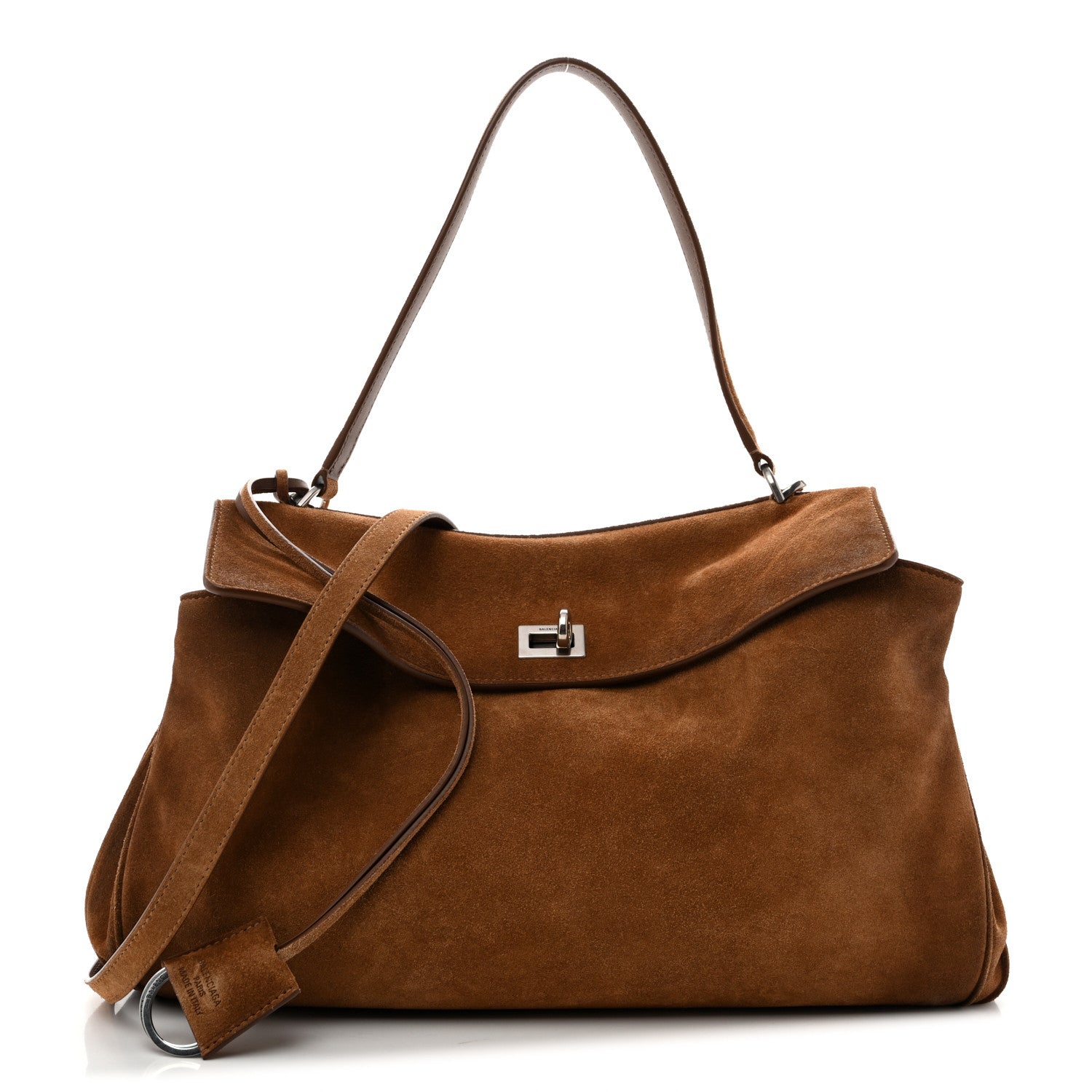 Waxed Suede Calfskin Medium Rodeo Top Handle Handbag Camel