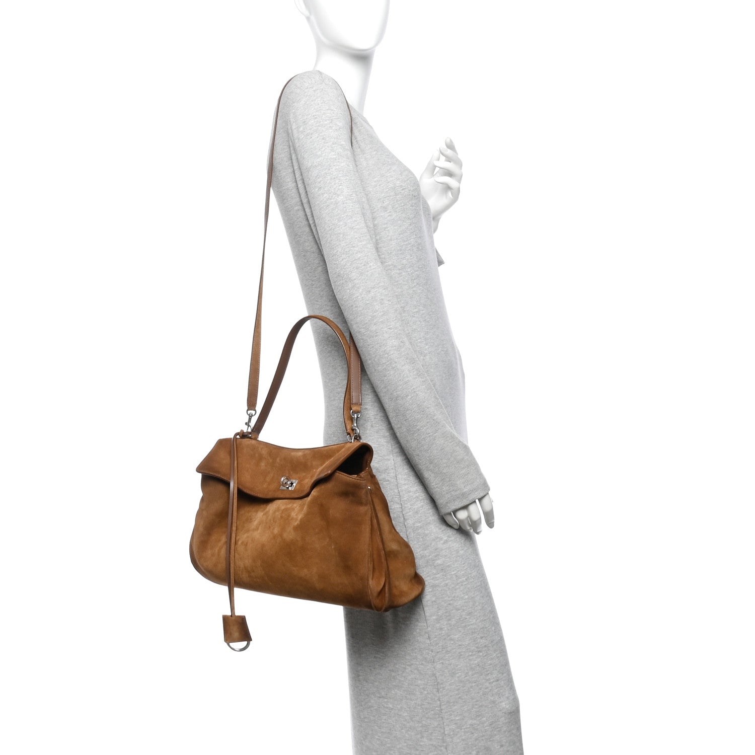Waxed Suede Calfskin Medium Rodeo Top Handle Handbag Camel — view 2