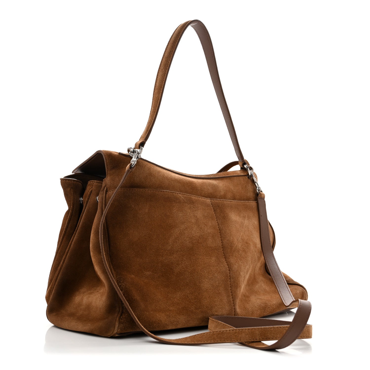 Waxed Suede Calfskin Medium Rodeo Top Handle Handbag Camel — view 3