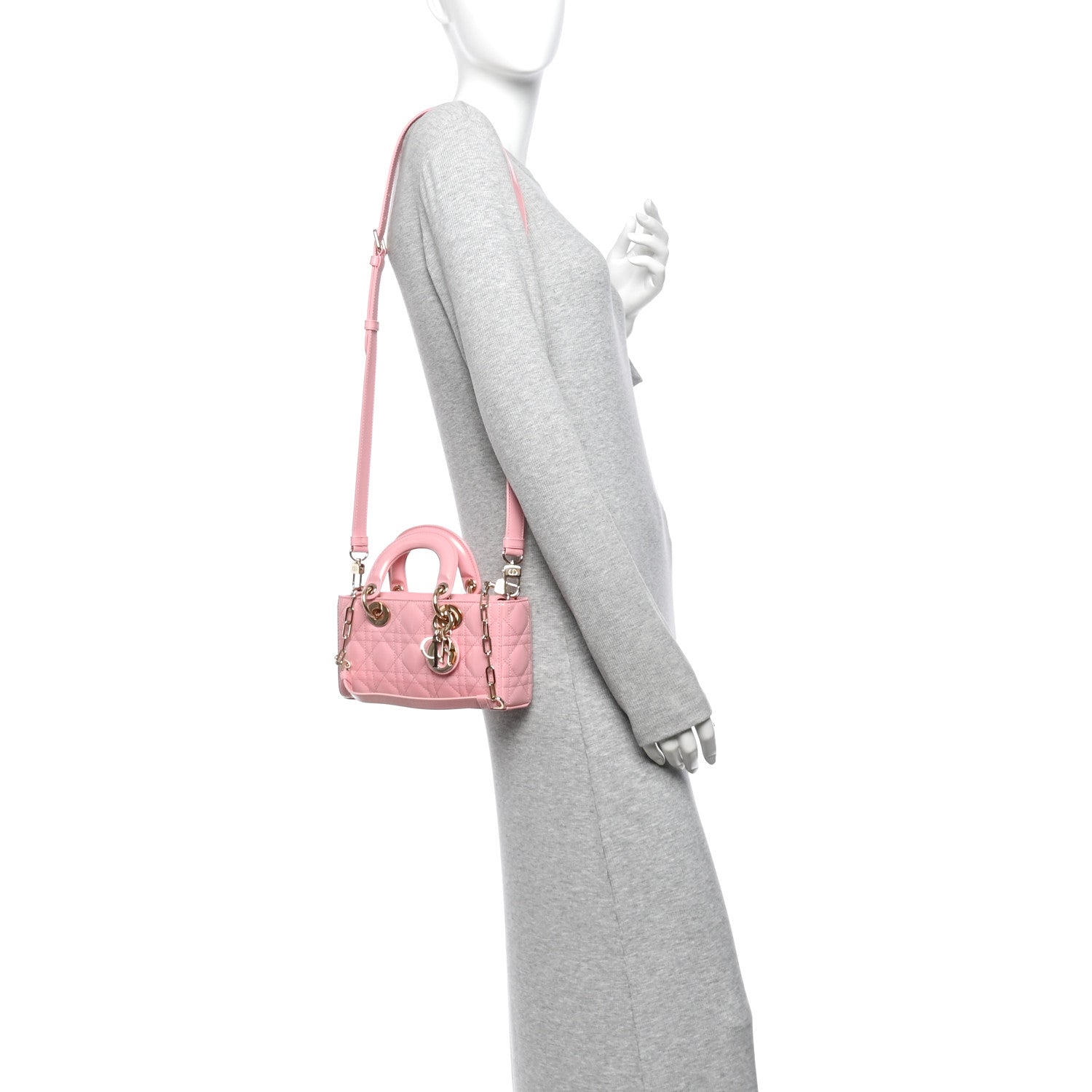 Metallic Lambskin Cannage Small Lady D-Joy Pink — view 2